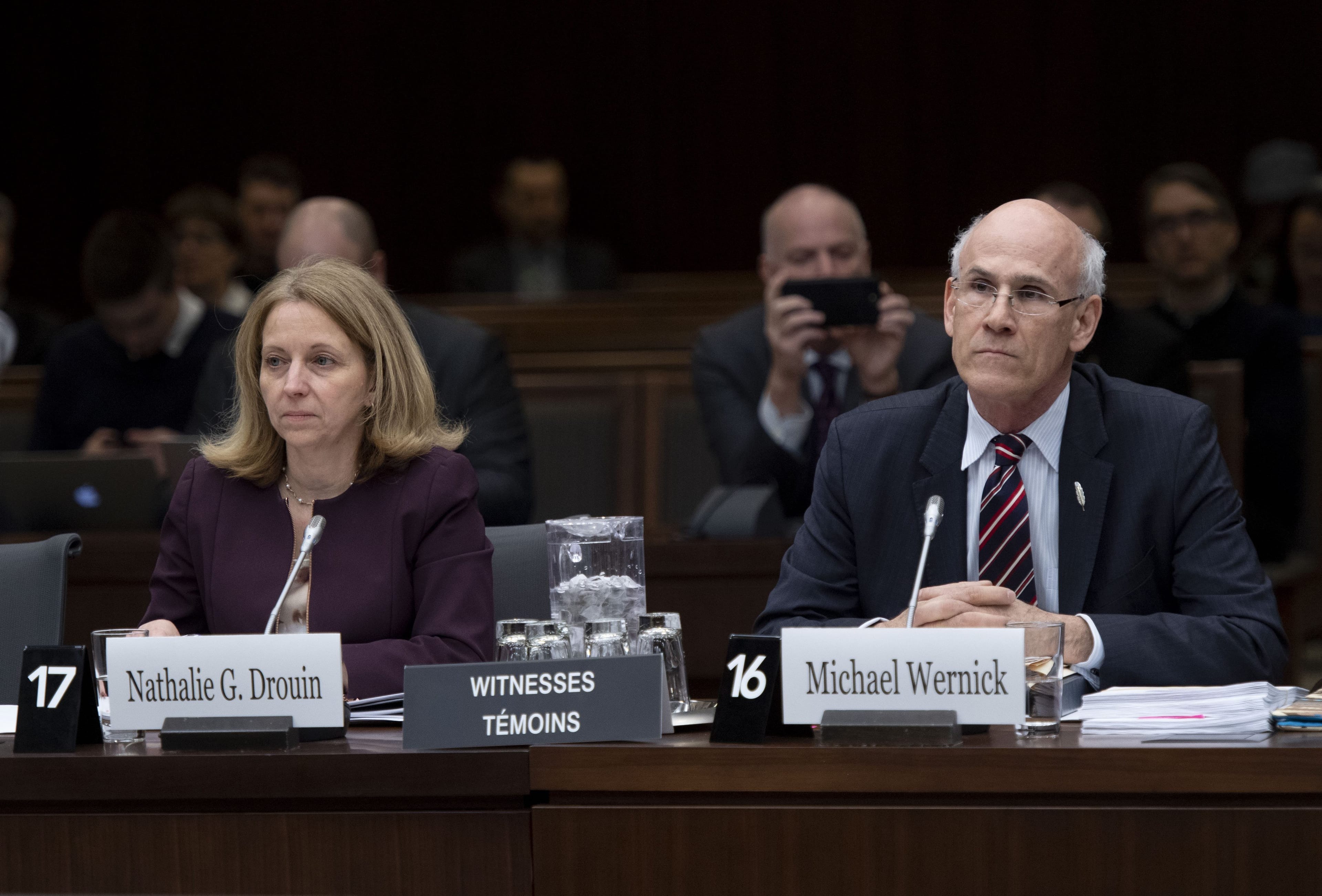 Wernick and Drouin prepare to appear before the Standing Committee on Justice and Human Rights regarding the SNC Lavalin affair, on Parliament Hill in Ottawa on Wednesday, March 6, 2019. (THE CANADIAN PRESS/Justin Tang)