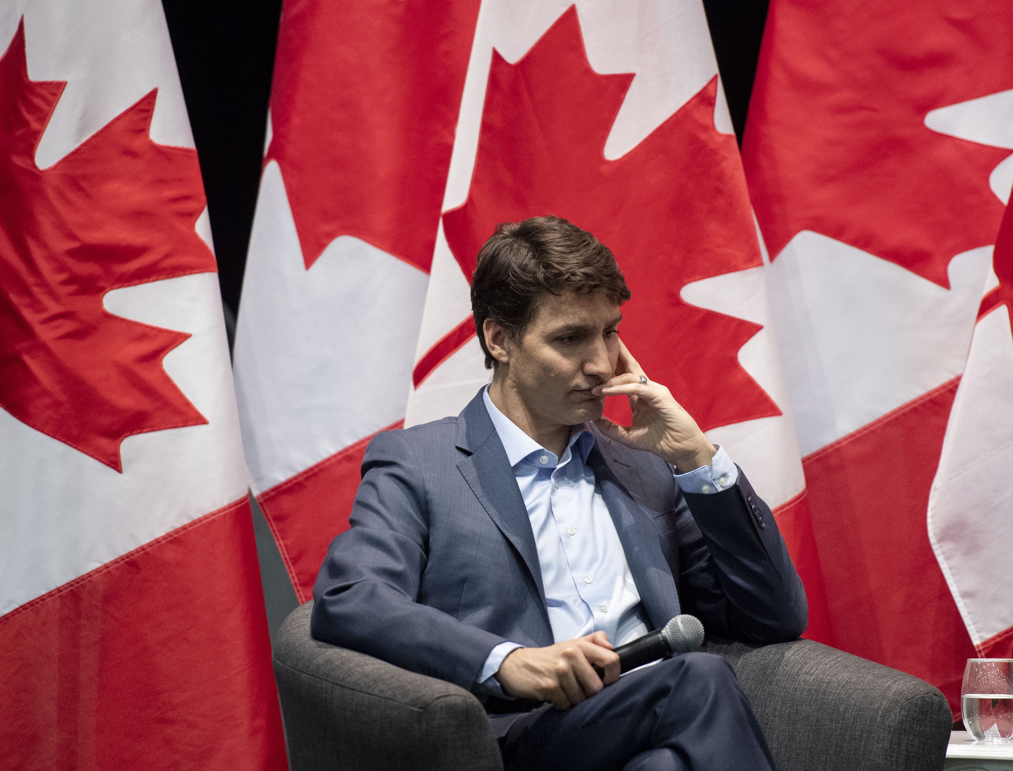 Trudeau participates in an armchair discussion at the Ontario English Catholic Teachers Association Annual General Meeting in Ottawa on Saturday, March 9, 2019. (THE CANADIAN PRESS/Justin Tang)