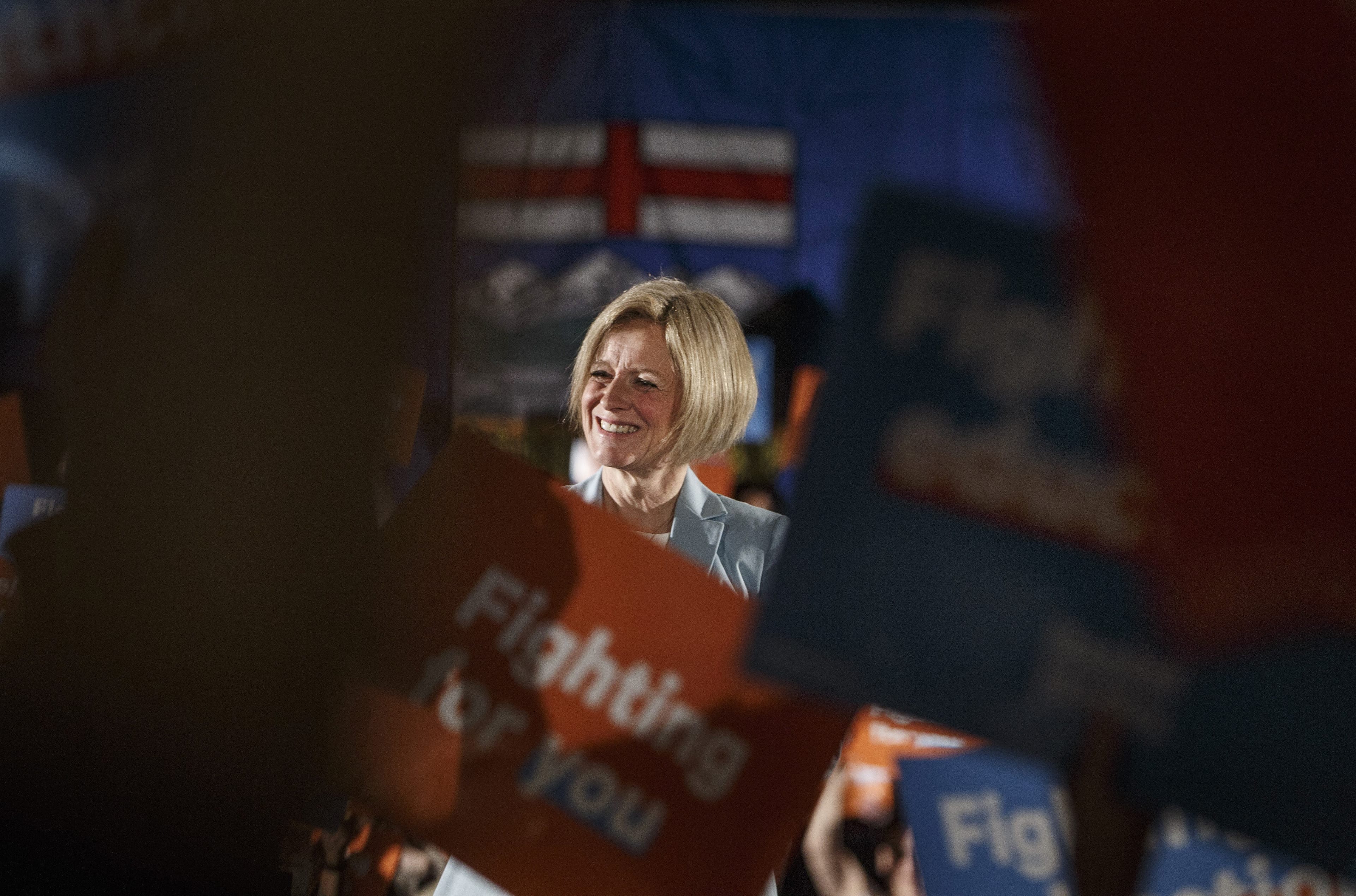 Alberta Premier Rachel Notley speaks to a large crowd during a rally in Edmonton on Sunday, March 17, 2019.(Jason Franson/CP)