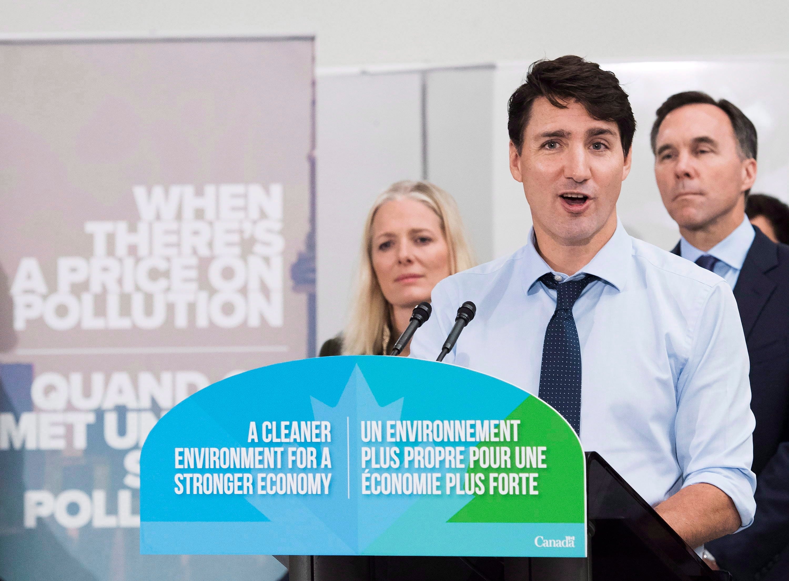 Trudeau speaks to the media and students at Humber College regarding his government's carbon tax in Toronto on Tuesday, Oct. 23, 2018. (THE CANADIAN PRESS/Nathan Denette)
