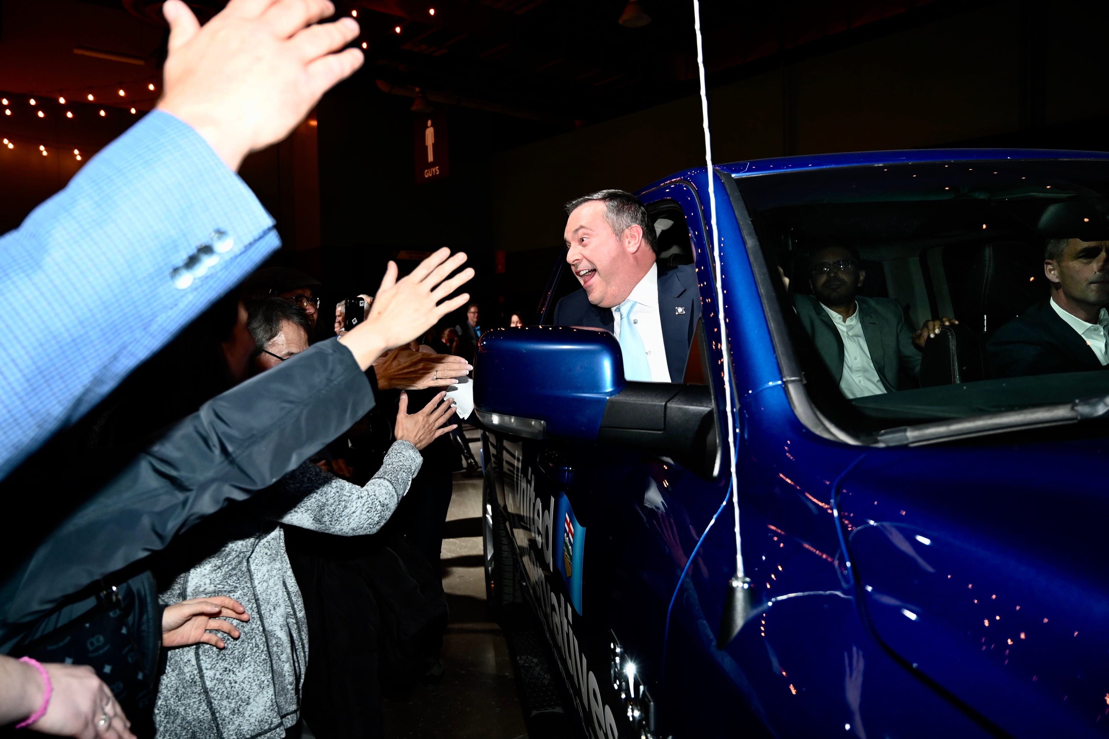 Alberta's premier-elect Jason Kenney rolls in to celebrate his win at the UCP election night headquarters. (Photo by Jimmy Jeong/Maclean's)