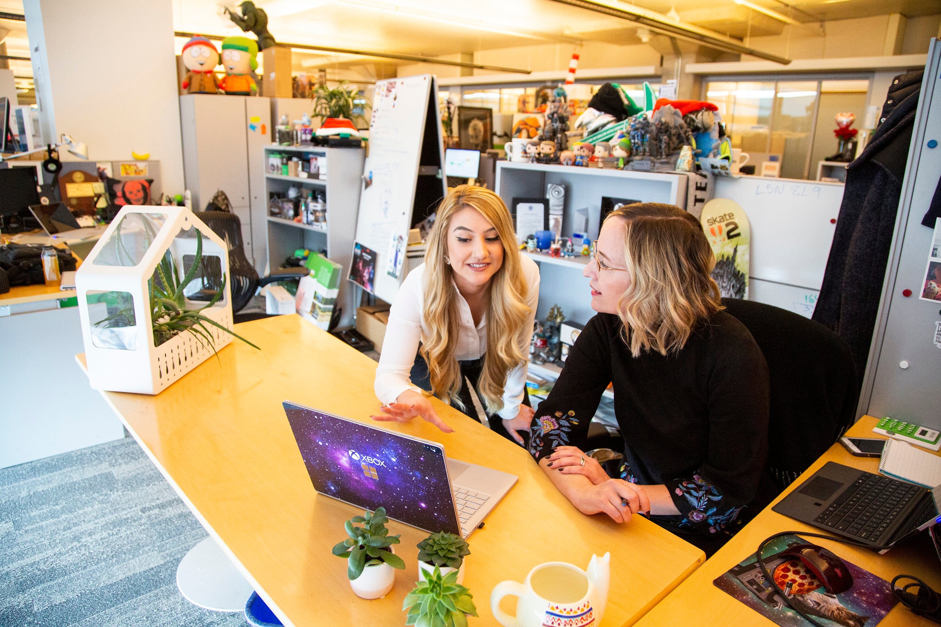 Nicole Araya, a University of Waterloo marketing associate intern at Microsoft in the XBOX division  and  Christina Verdurmen, senior product marketing communications manager pose for a photo at Microsoft Canada Head Office in Mississauga on February 26, 2019. (Photograph by Carlos Osorio)