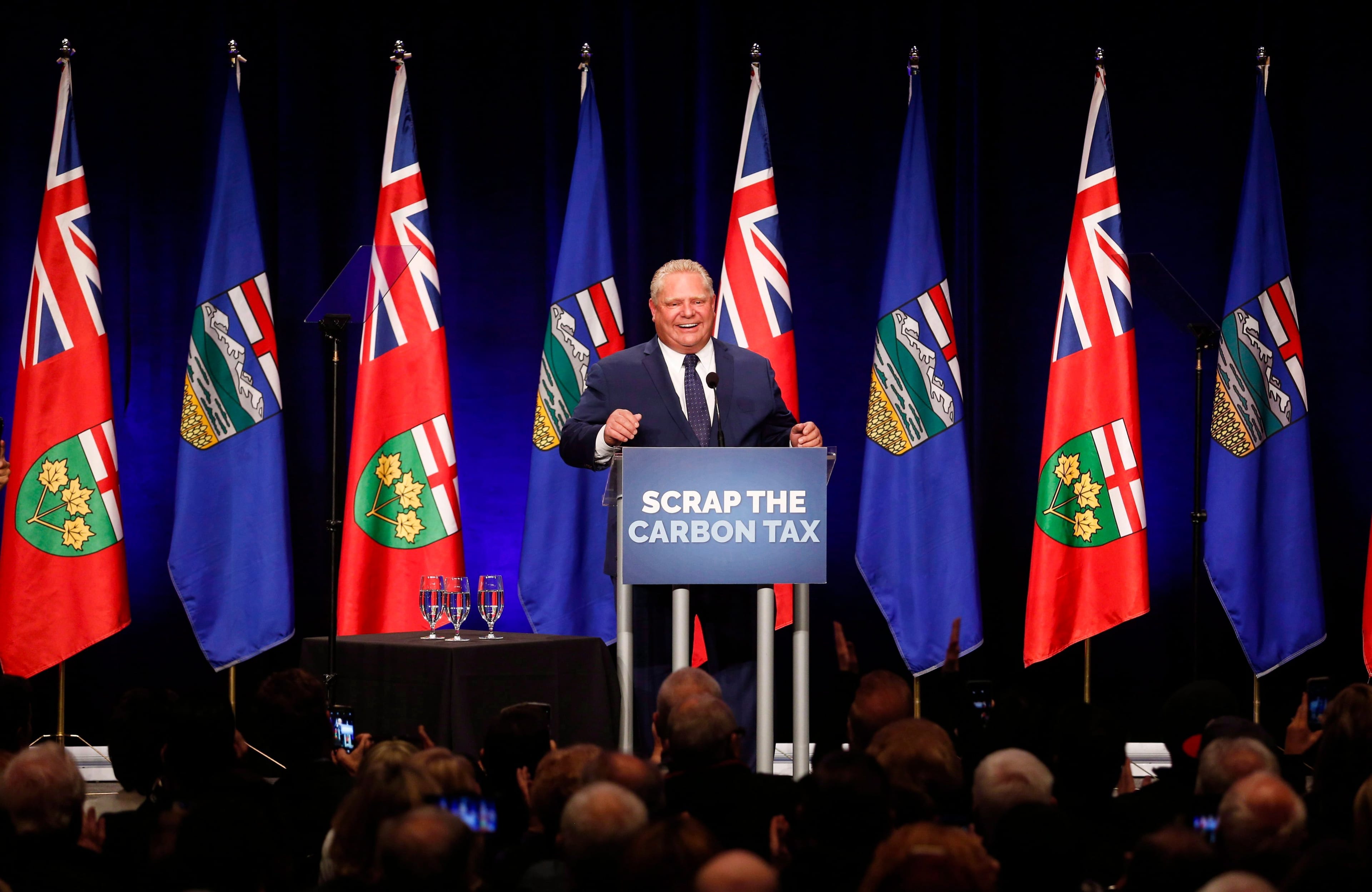 Ontario Premier Doug Ford speaks to supporters at an anti-carbon tax rally in Calgary, Friday, Oct. 5, 2018. (CP/Jeff McIntosh)