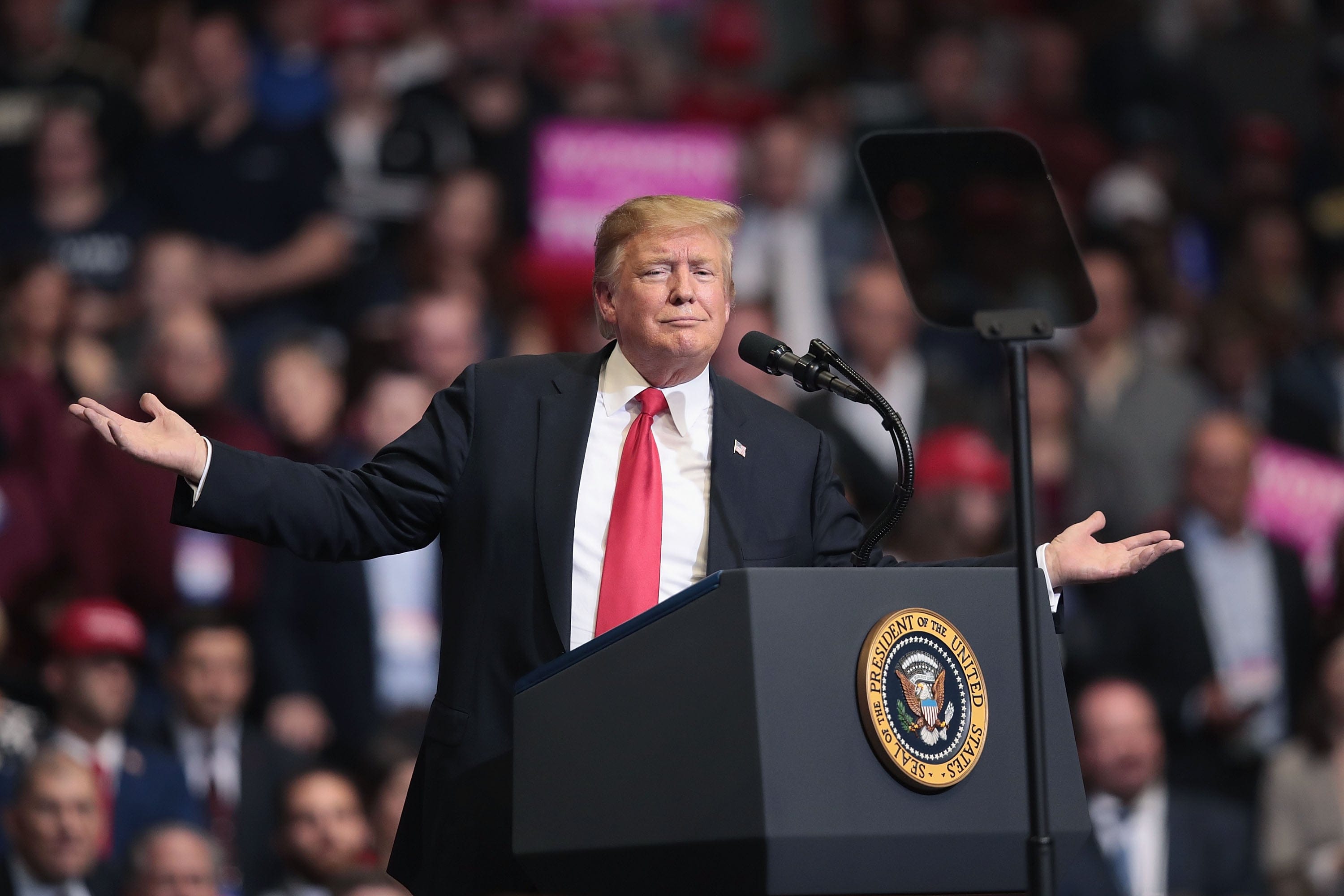 Trump speaks to supporters during a rally at the Van Andel Arena on March 28, 2019 in Grand Rapids, Michigan. (Scott Olson/Getty Images)
