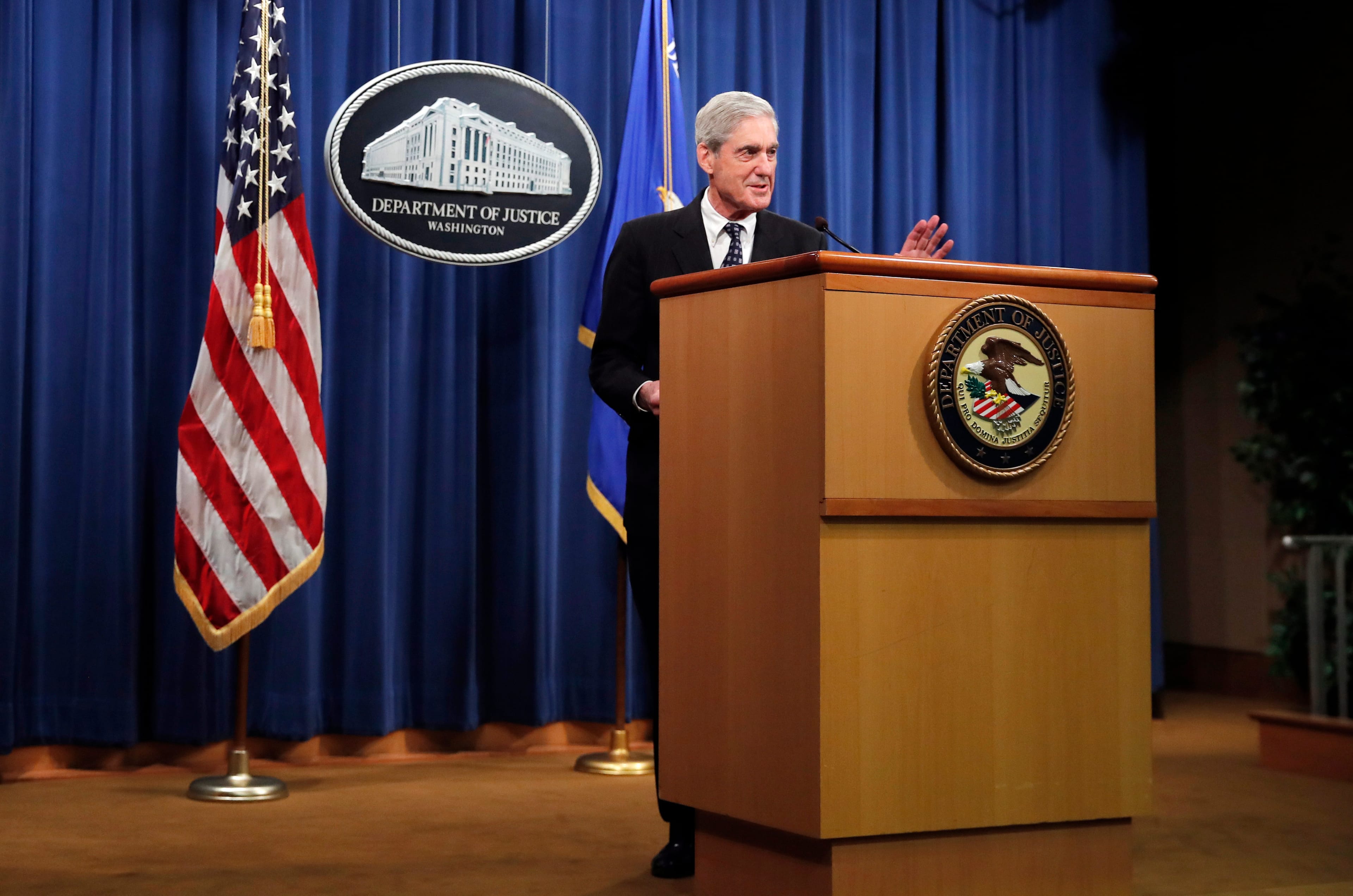 Muller walks from the podium after speaking at the Department of Justice on May 29, 2019, in Washington (AP Photo/Carolyn Kaster)