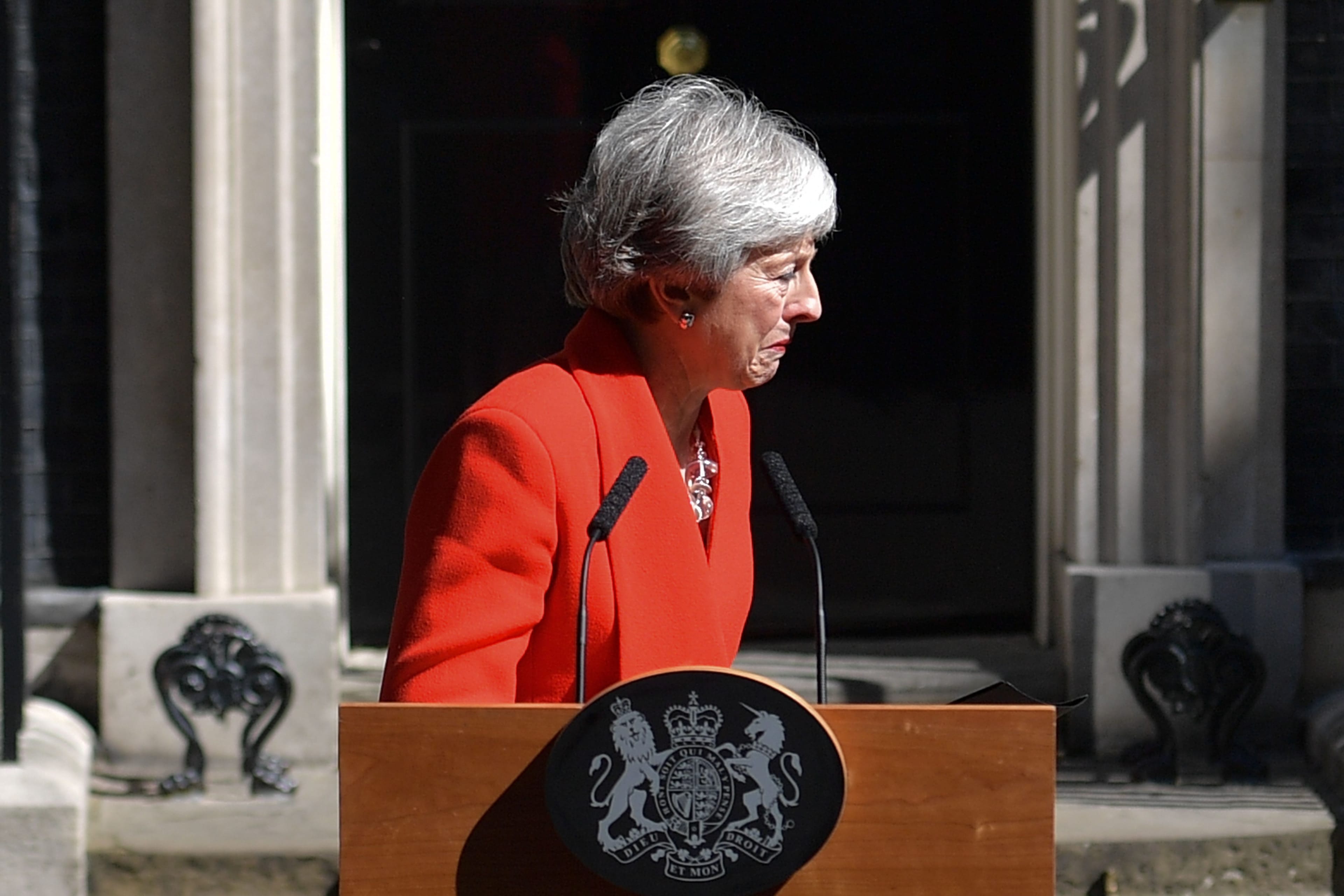 May announces her resignation outside 10 Downing street in central London on May 24, 2019 (DANIEL LEAL-OLIVAS/AFP/Getty Images)