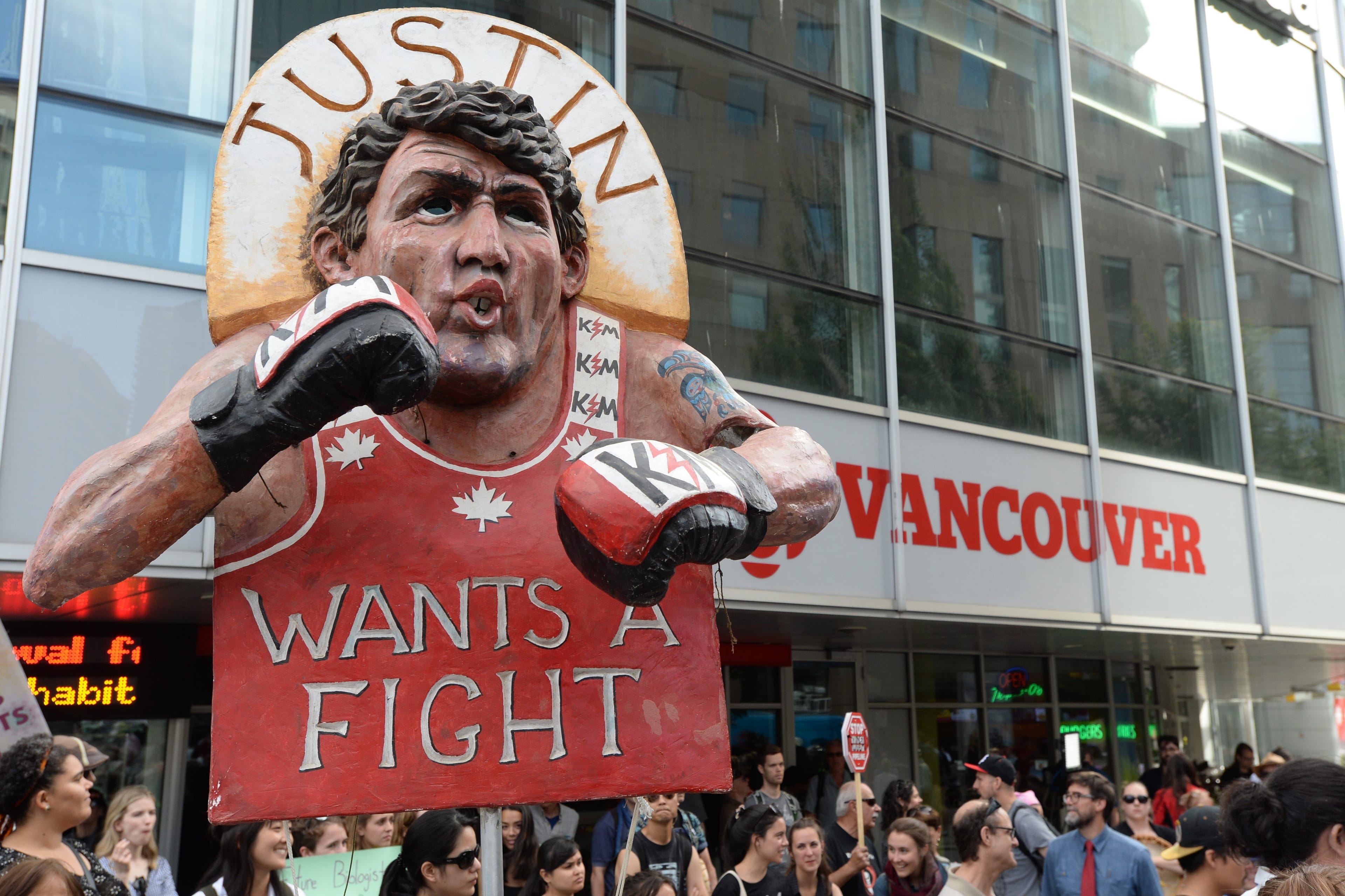 Protesters take part in a pipeline expansion demonstration in downtown Vancouver on Tuesday June 18, 2019. (Jonathan Hayward/CP)
