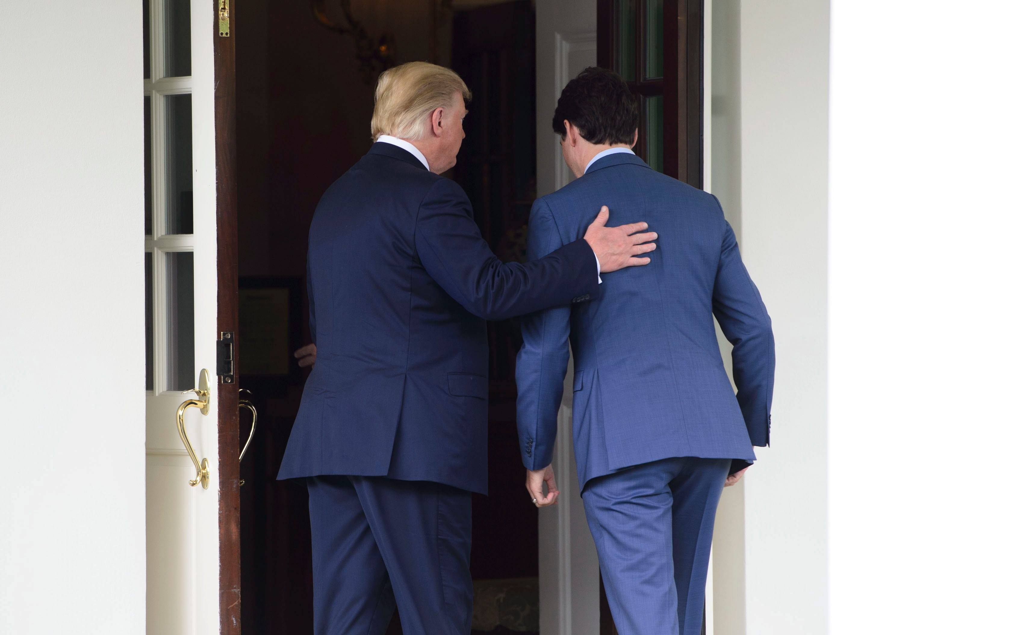 Prime Minister Justin Trudeau is greeted by U.S. President Donald Trump as he arrives to the White House in Washington, D.C. on Thursday, June 20, 2019. (Sean Kilpatrick/CP)