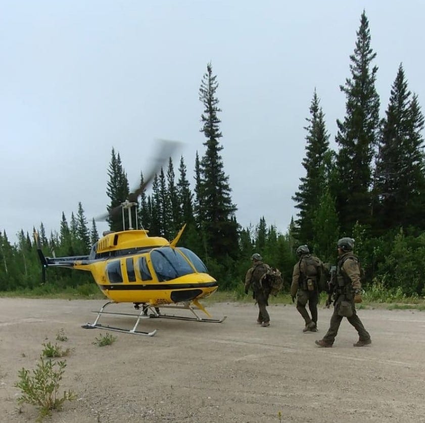 RCMP searching the area near Gillam; even from the air, the fugitives would be hard to spot (@rcmpmb/Twitter/CP)