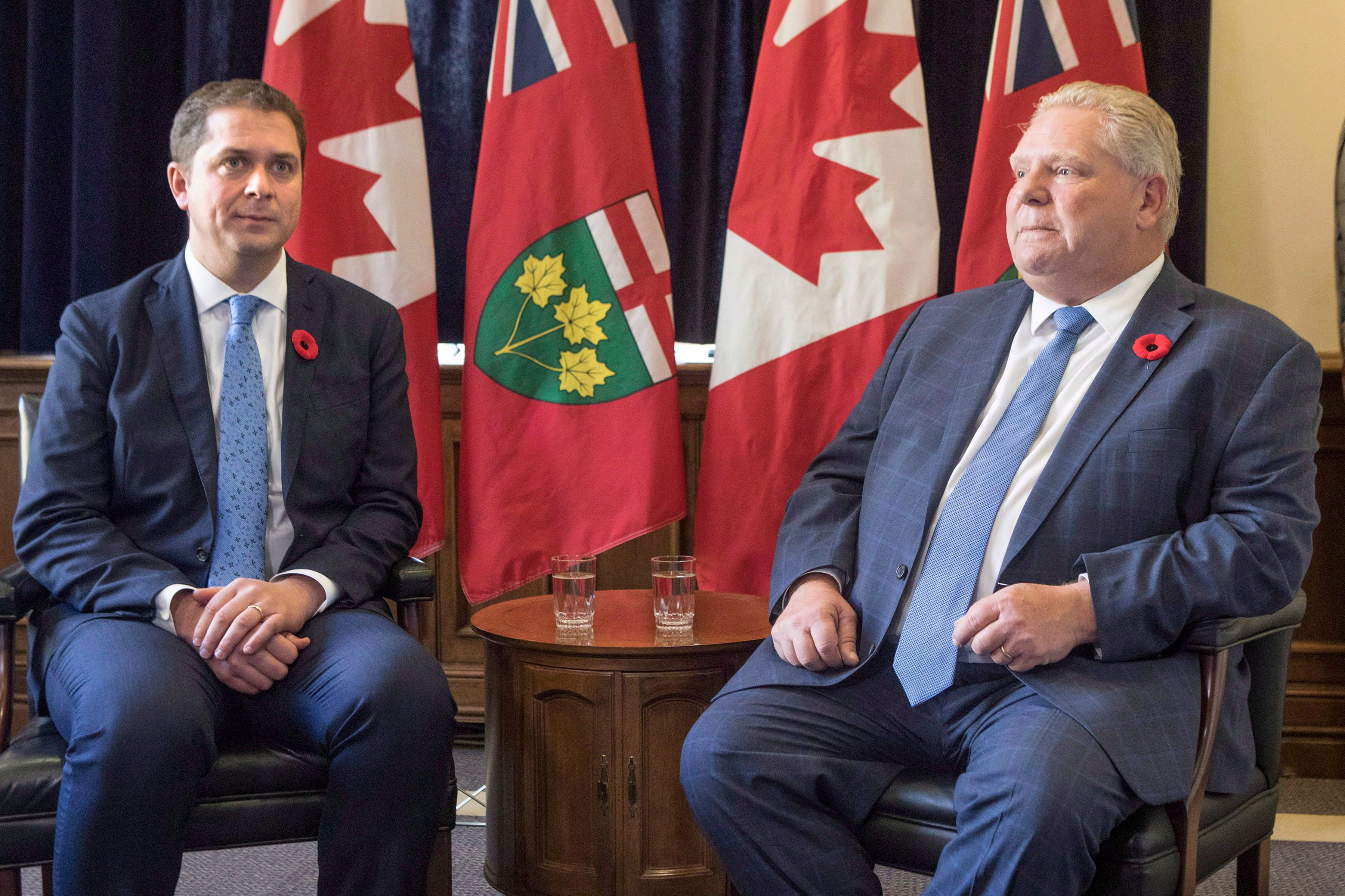 Ontario Premier Doug Ford meets with Scheer in the Queens Park Legislature in Toronto on Oct. 30, 2018 (THE CANADIAN PRESS/Chris Young)