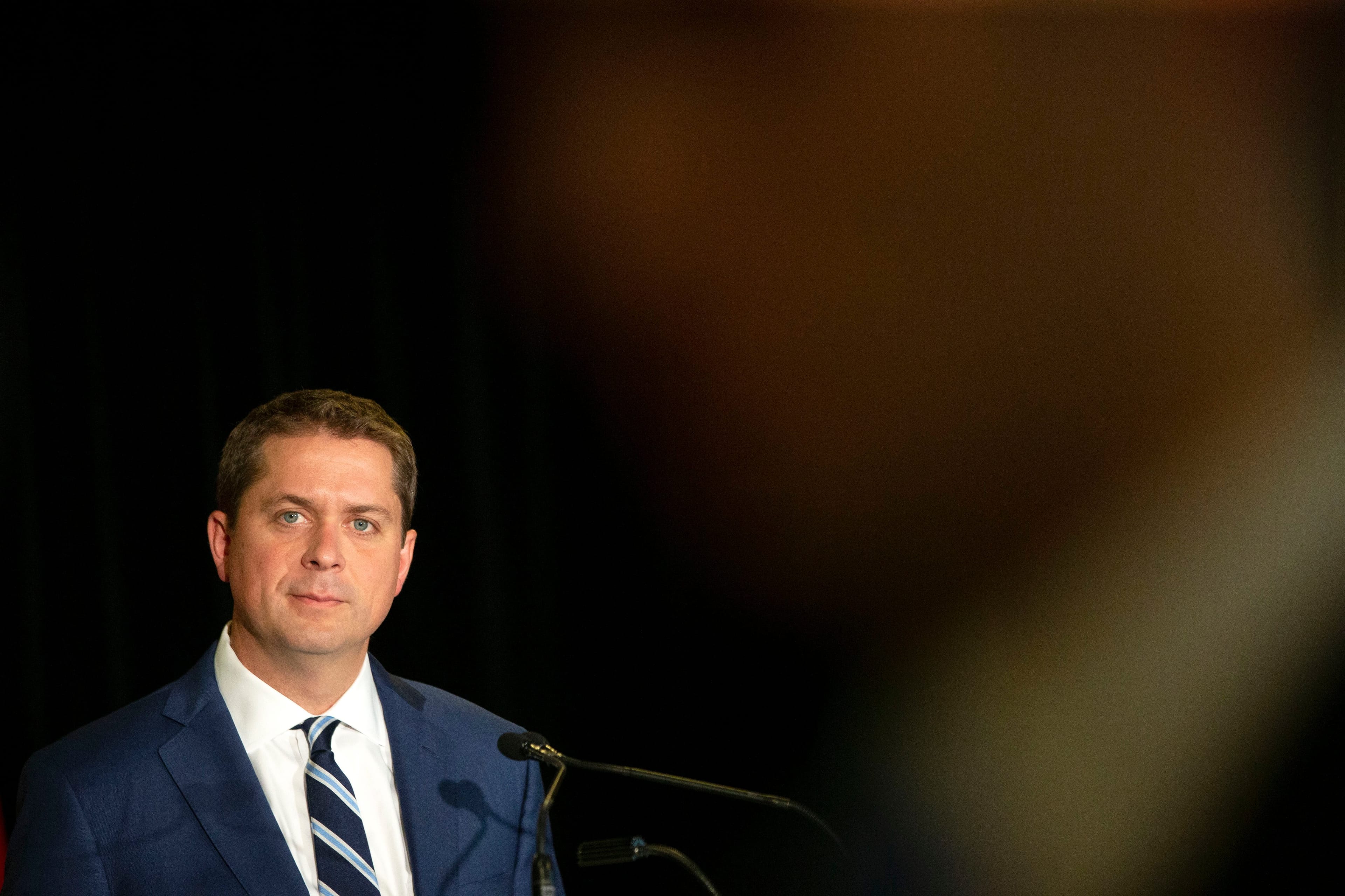 Federal Conservative leader Andrew Scheer takes a question from a journalist during a news conference in Toronto, on Aug. 29, 2019. (Chris Young/CP)