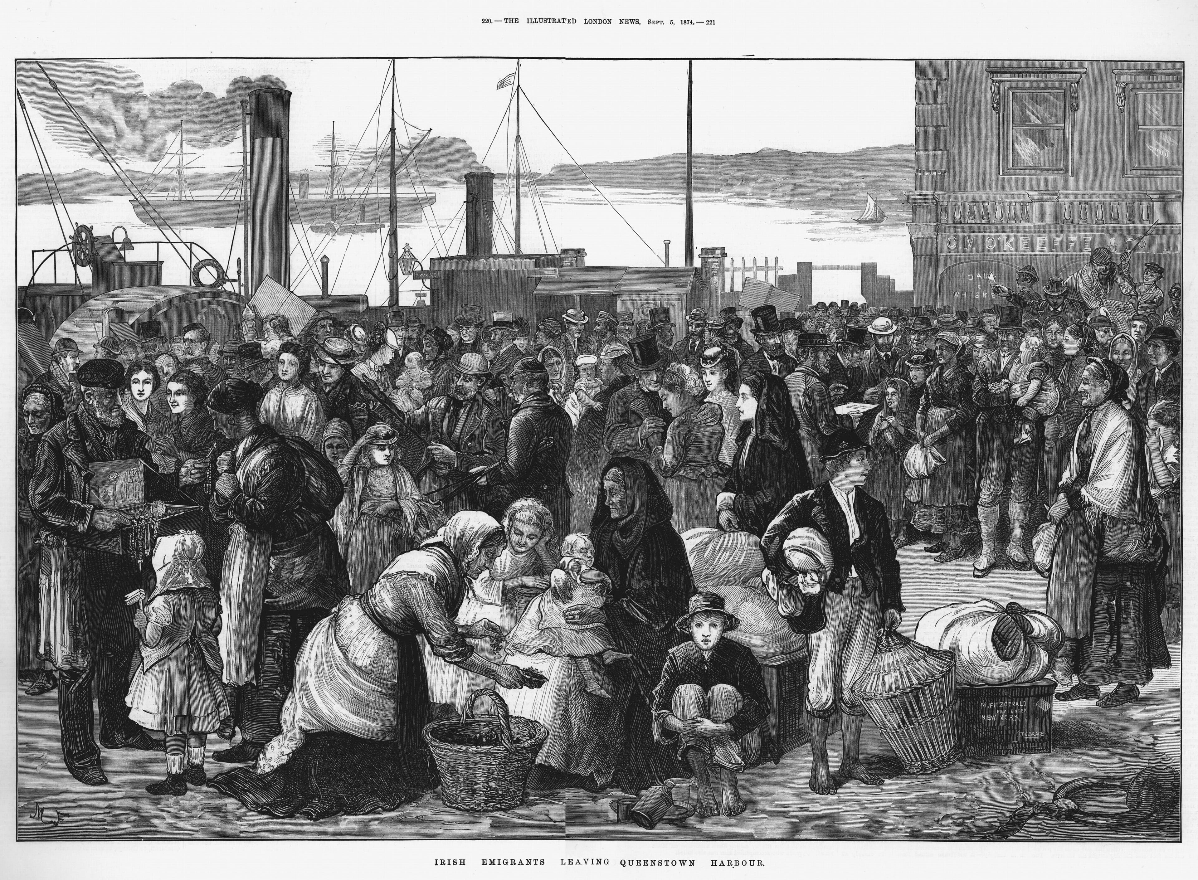 An engraving of people emigrants departing Ireland (Universal History Archive/Getty Images)