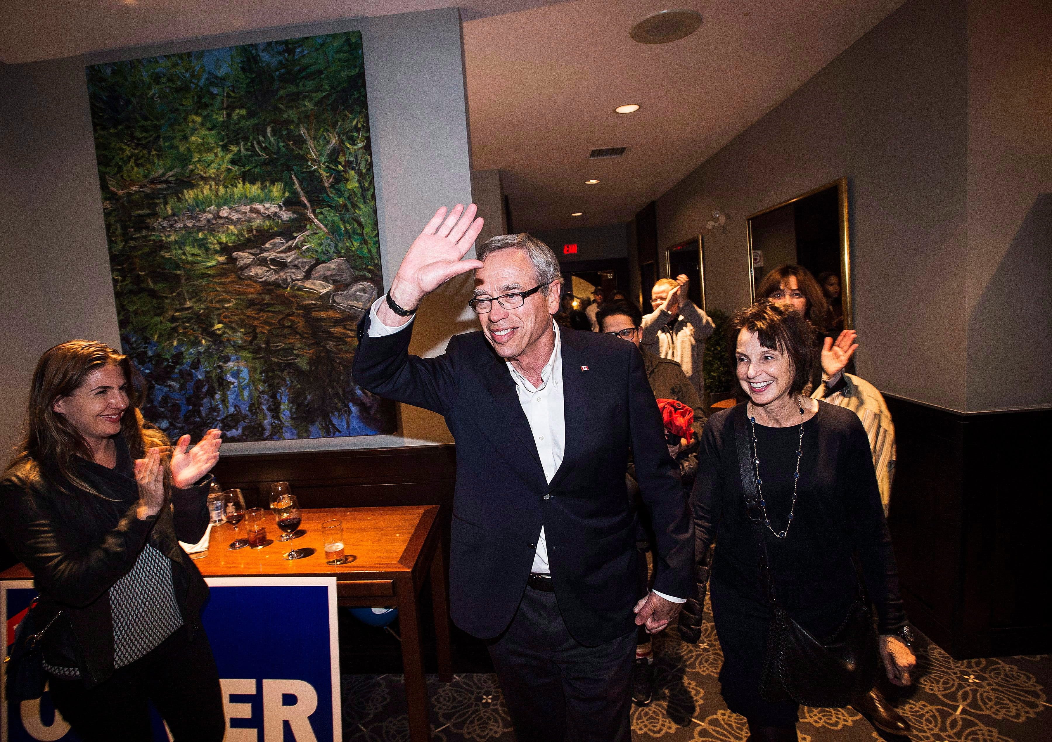 Oliver arrives at his election party in the Toronto riding of Eglinton-Lawrence on election day,  Oct. 19, 2015 (Aaron Vincent Elkaim/CP)