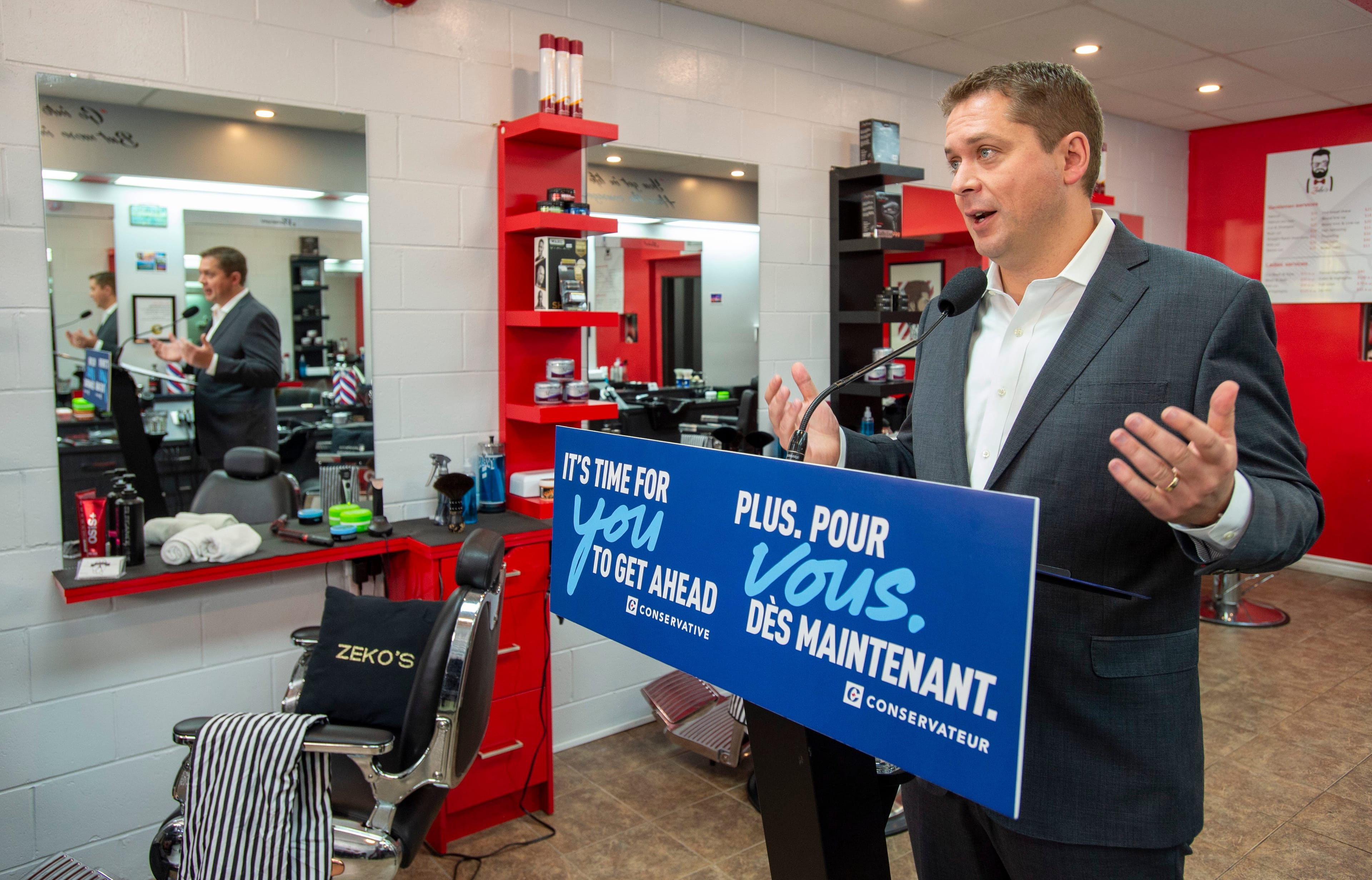 Scheer speaks at a campaign event in Hamilton, Ont., on Sept. 18, 2019 (THE CANADIAN PRESS/Frank Gunn)