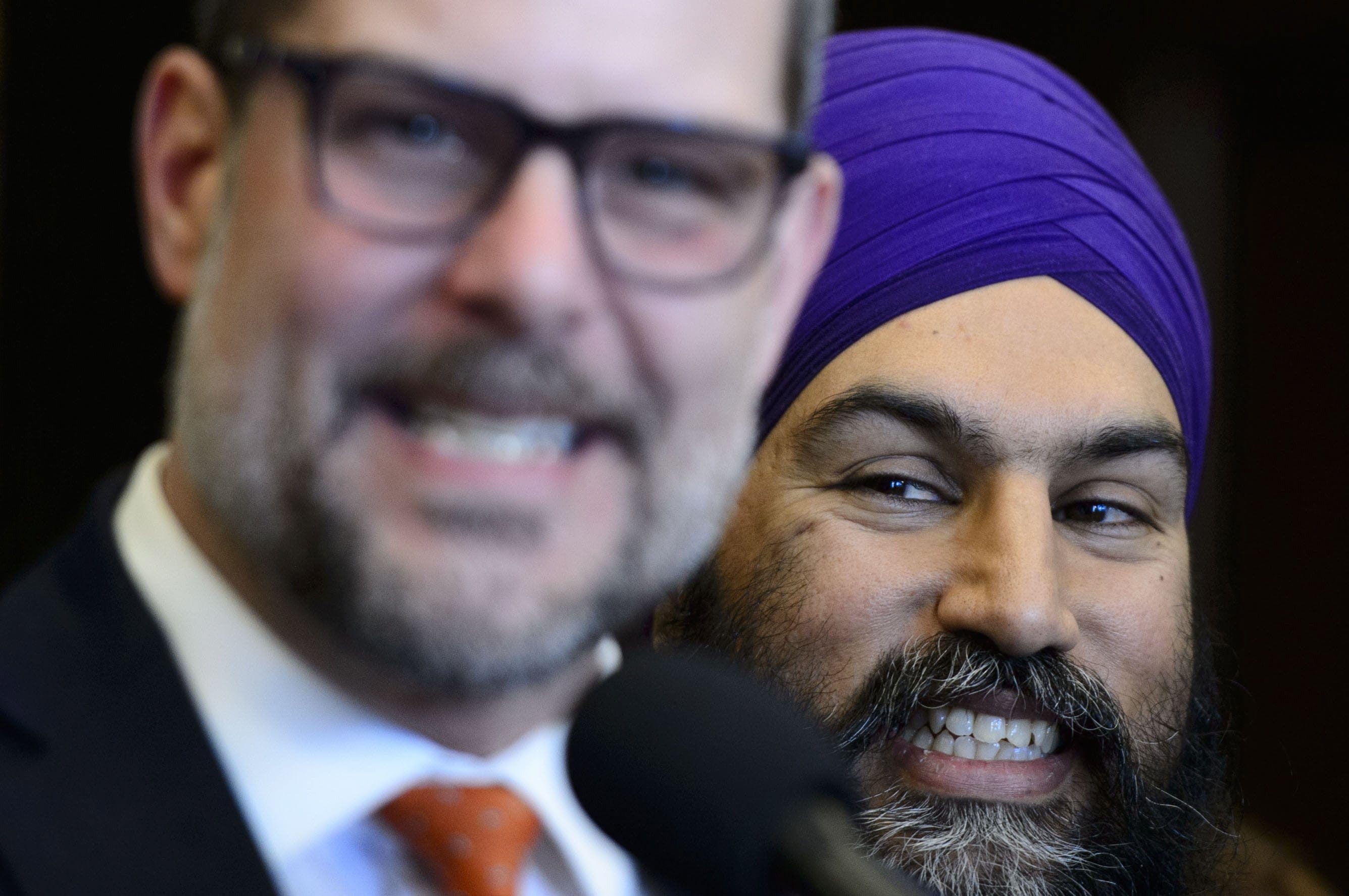 Singh is joined by NDP MP Alexandre Boulerice during a press conference on Parliament Hill on March 20, 2019 (THE CANADIAN PRESS/Sean Kilpatrick)