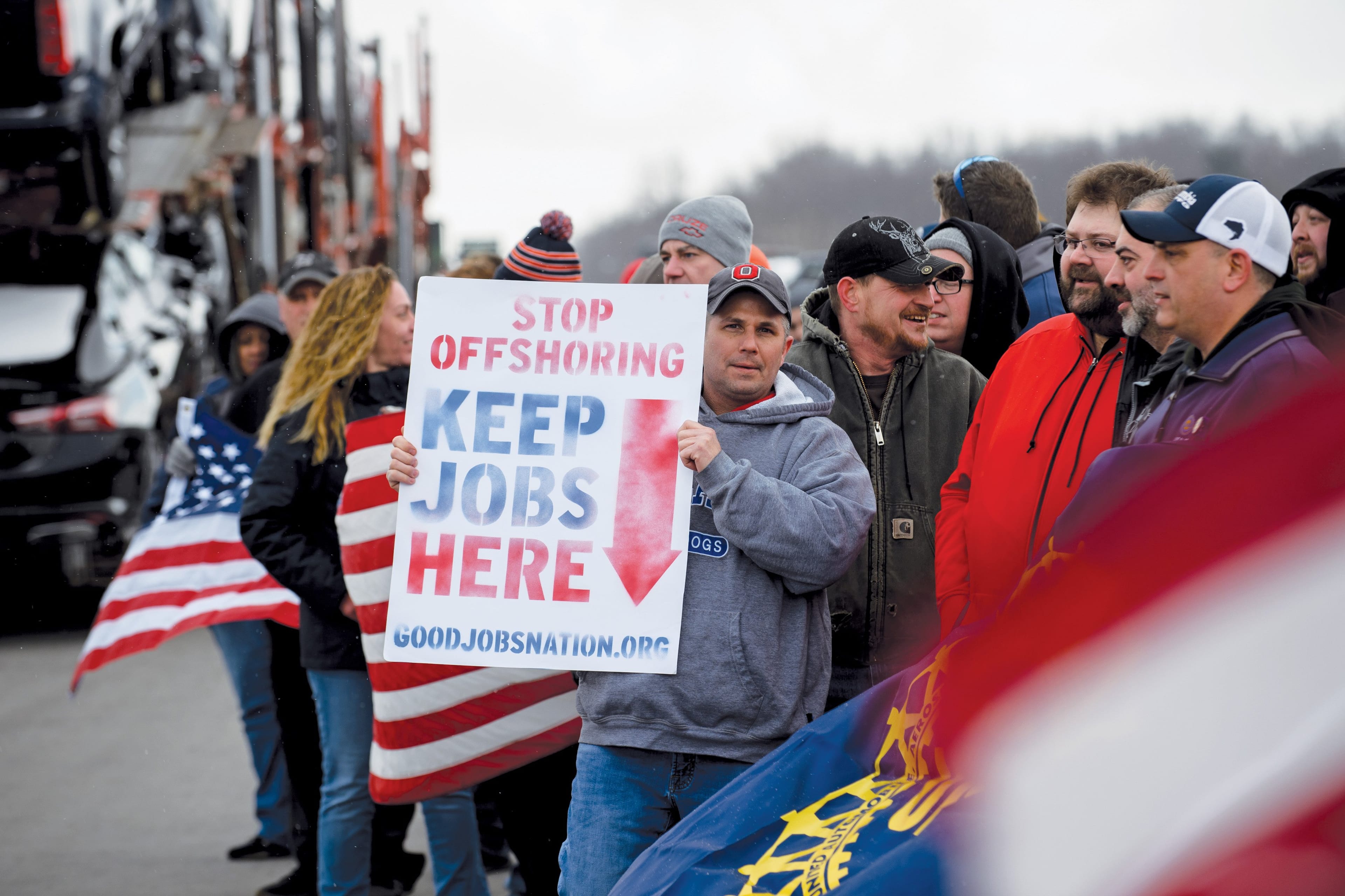 Workers rally outside the GM plant on March 6, 2019, in Lordstown, 
Ohio. (Jeff Swensen/Getty Images)