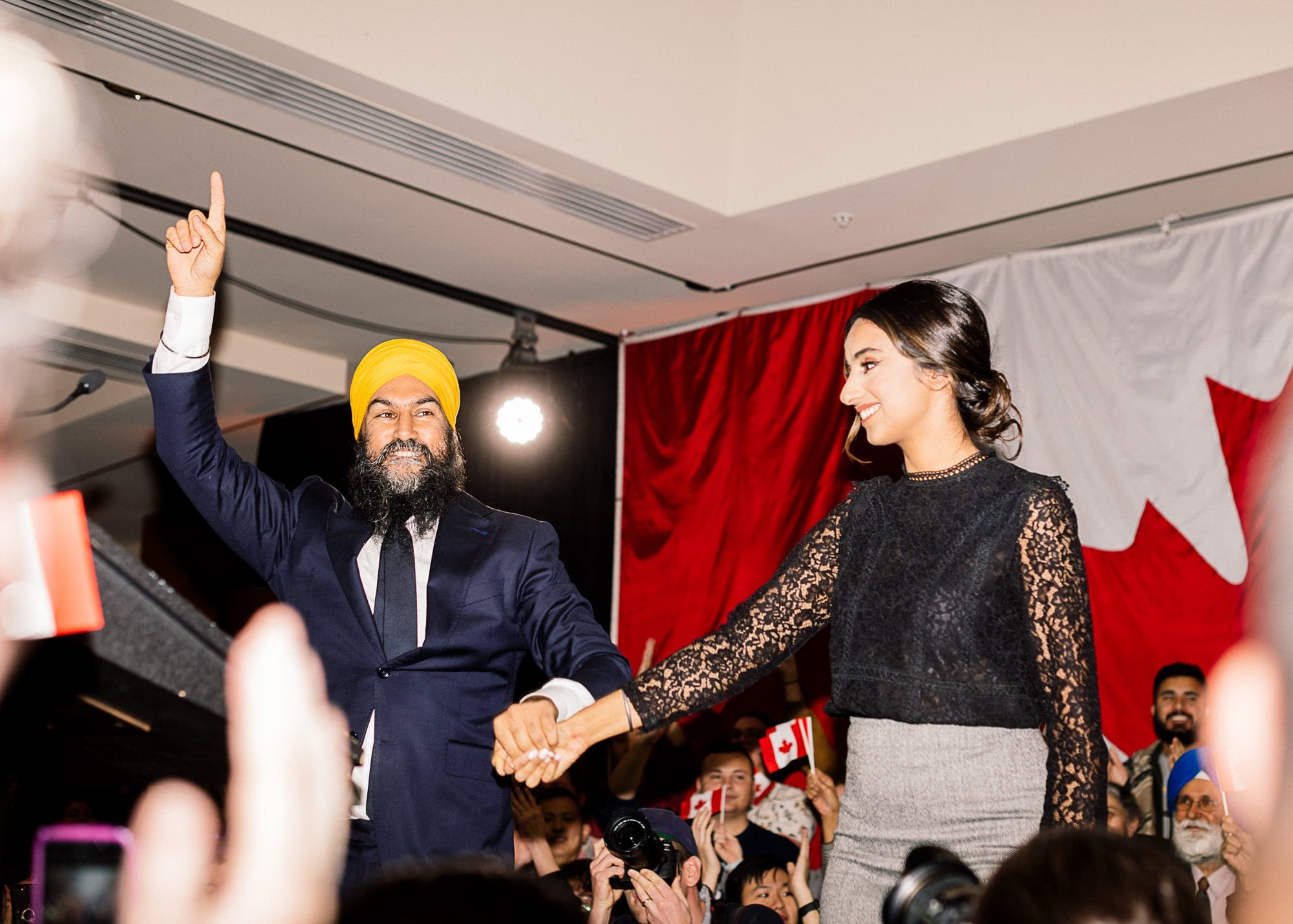 10/21/19, Burnaby, B.C.- Jagmeet Singh and the NDP celebrate elections results at the crystal ball room, Hilton Hotel in his riding of South Burnaby. Alana Paterson for Macleans