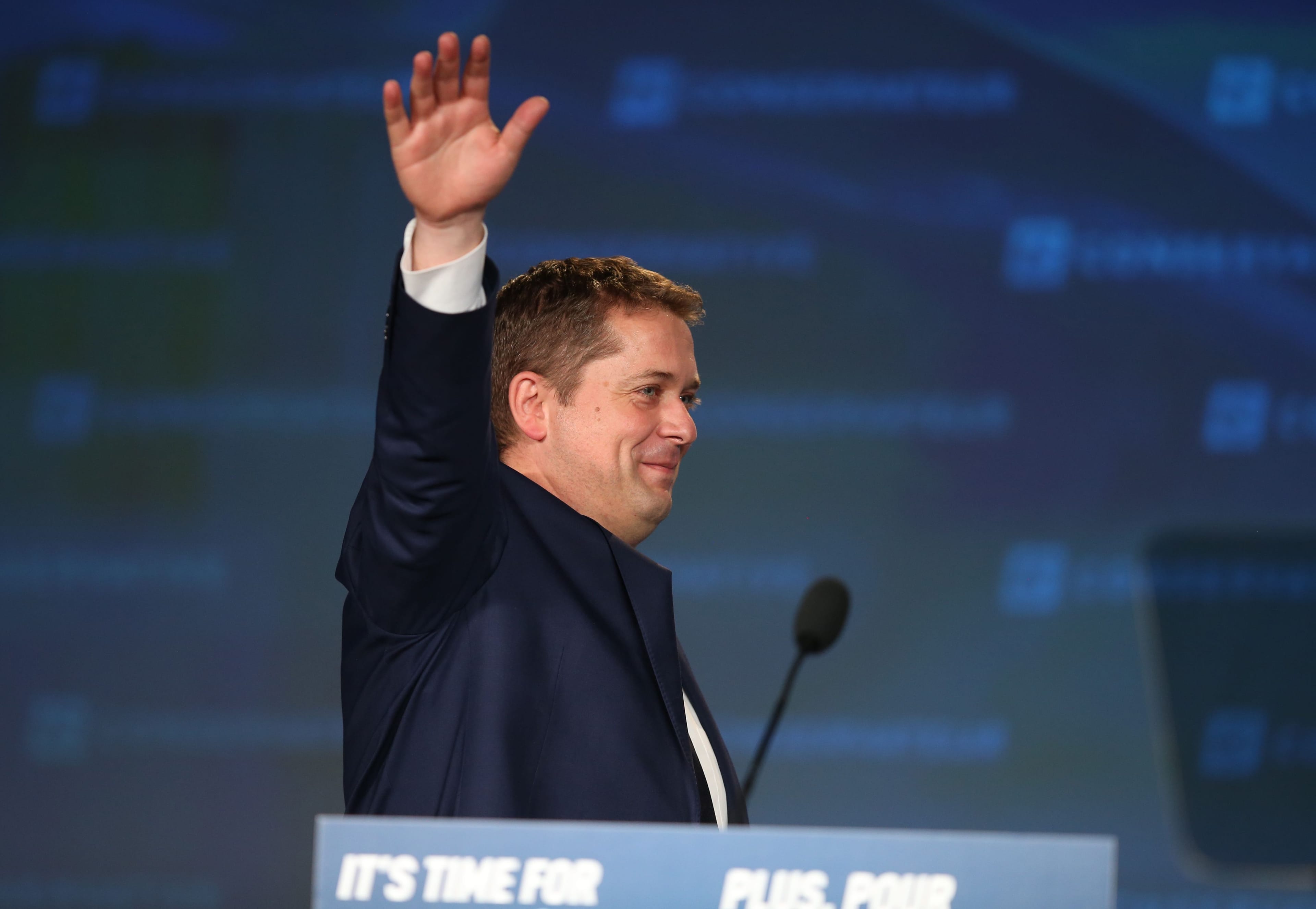 Scheer speaks at an election night rally in Regina on Oct. 22, 2019 (GEOFF ROBINS/AFP via Getty Images)