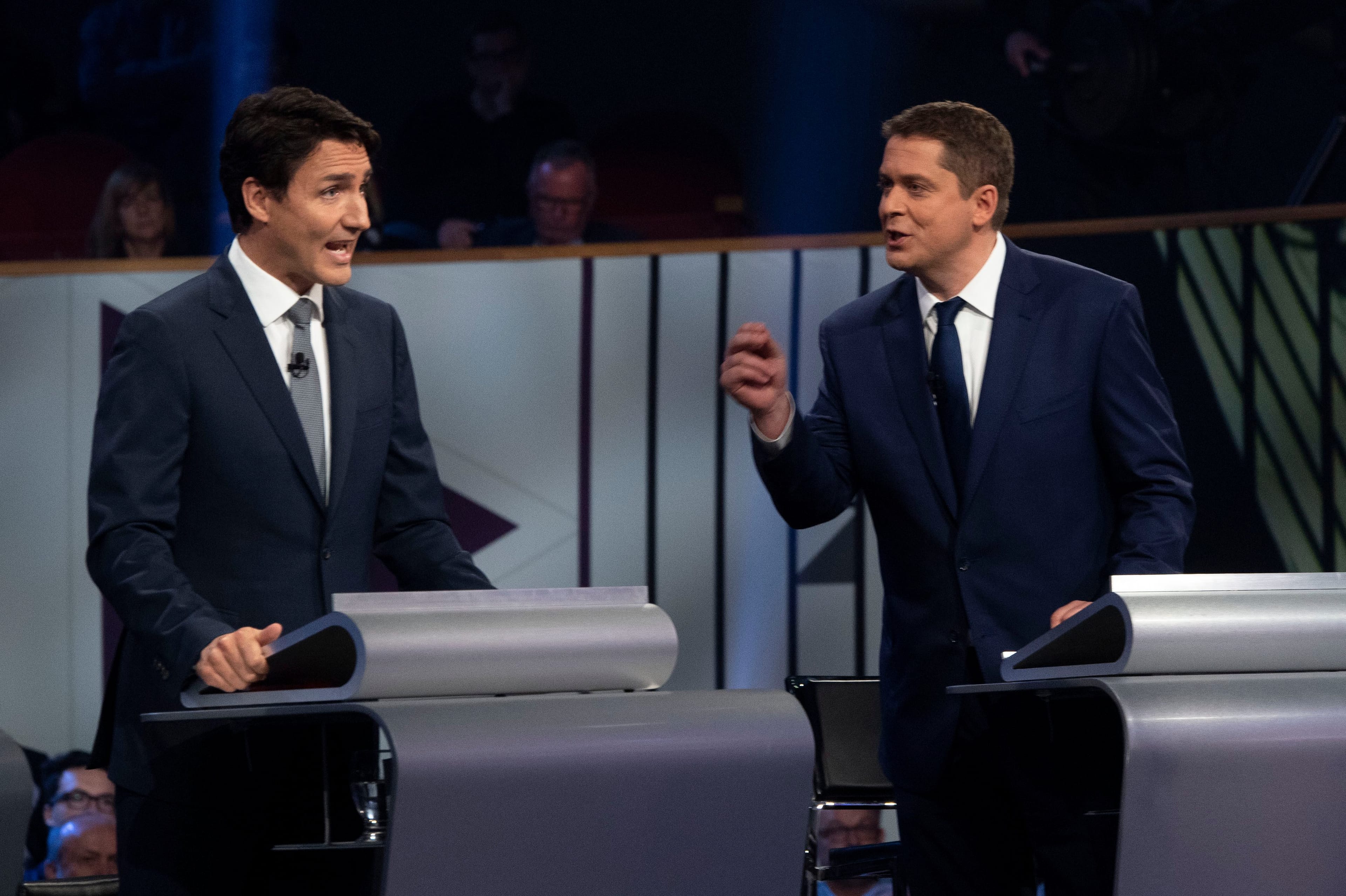 Liberal leader Justin Trudeau in the the Federal leaders French language debate in Gatineau, Que. on Thursday, October 10, 2019. (Adrian Wyld/CP)