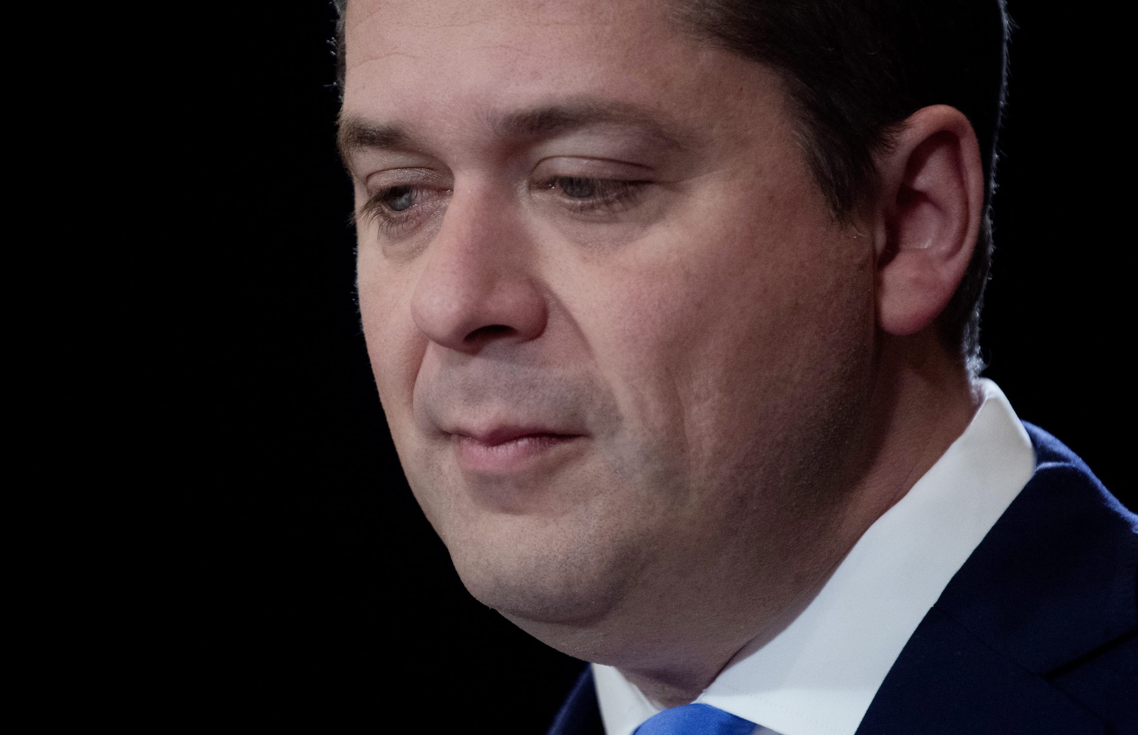 Scheer speaks during a news conference in Regina on Oct. 22, 2019 (THE CANADIAN PRESS/Adrian Wyld)