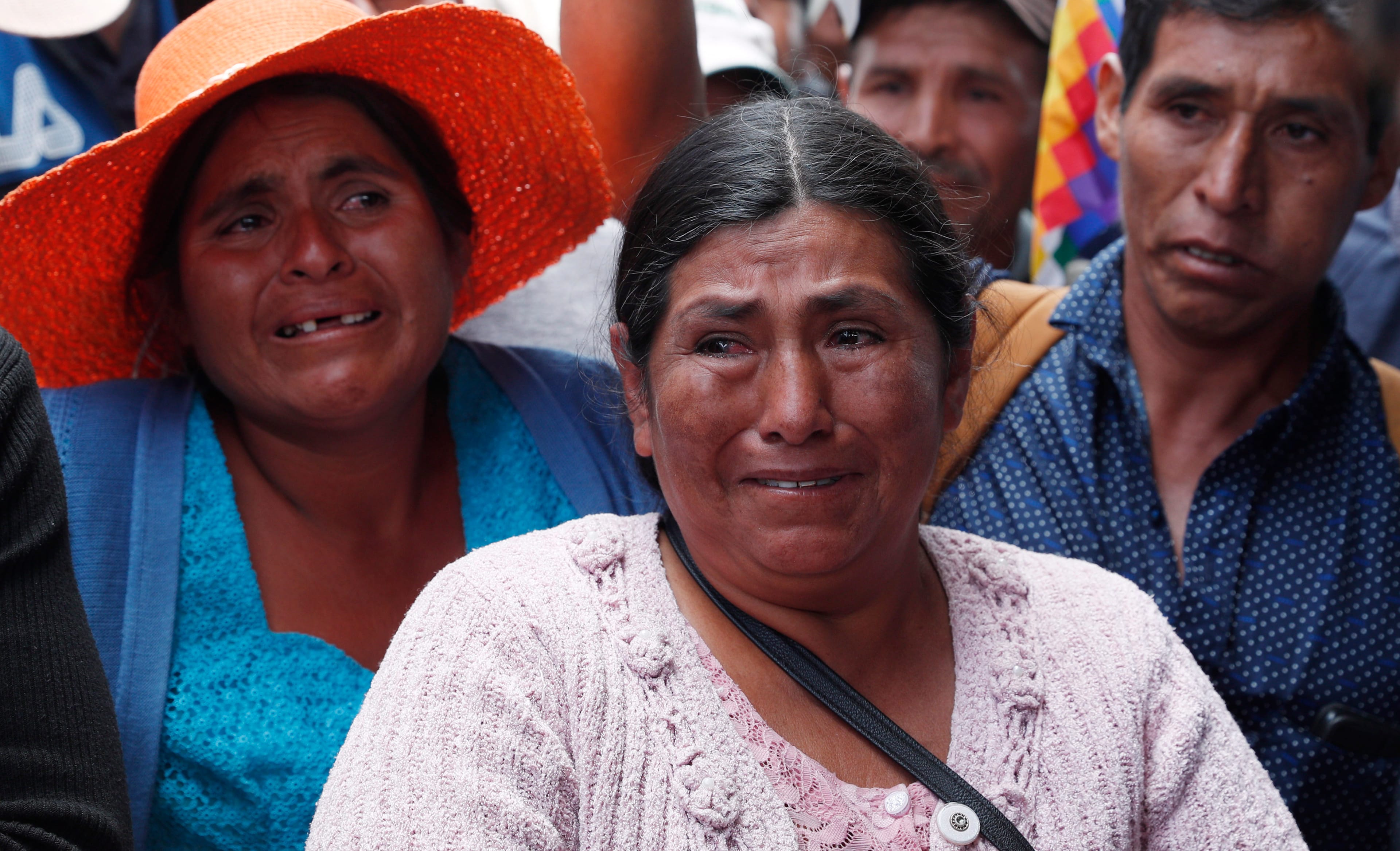 Coca leaf producers, supporters of former President Evo Morales, gather to march to Cochabamba from Sacaba, Bolivia, Friday, Nov. 15, 2019. (AP Photo/Juan Karita)