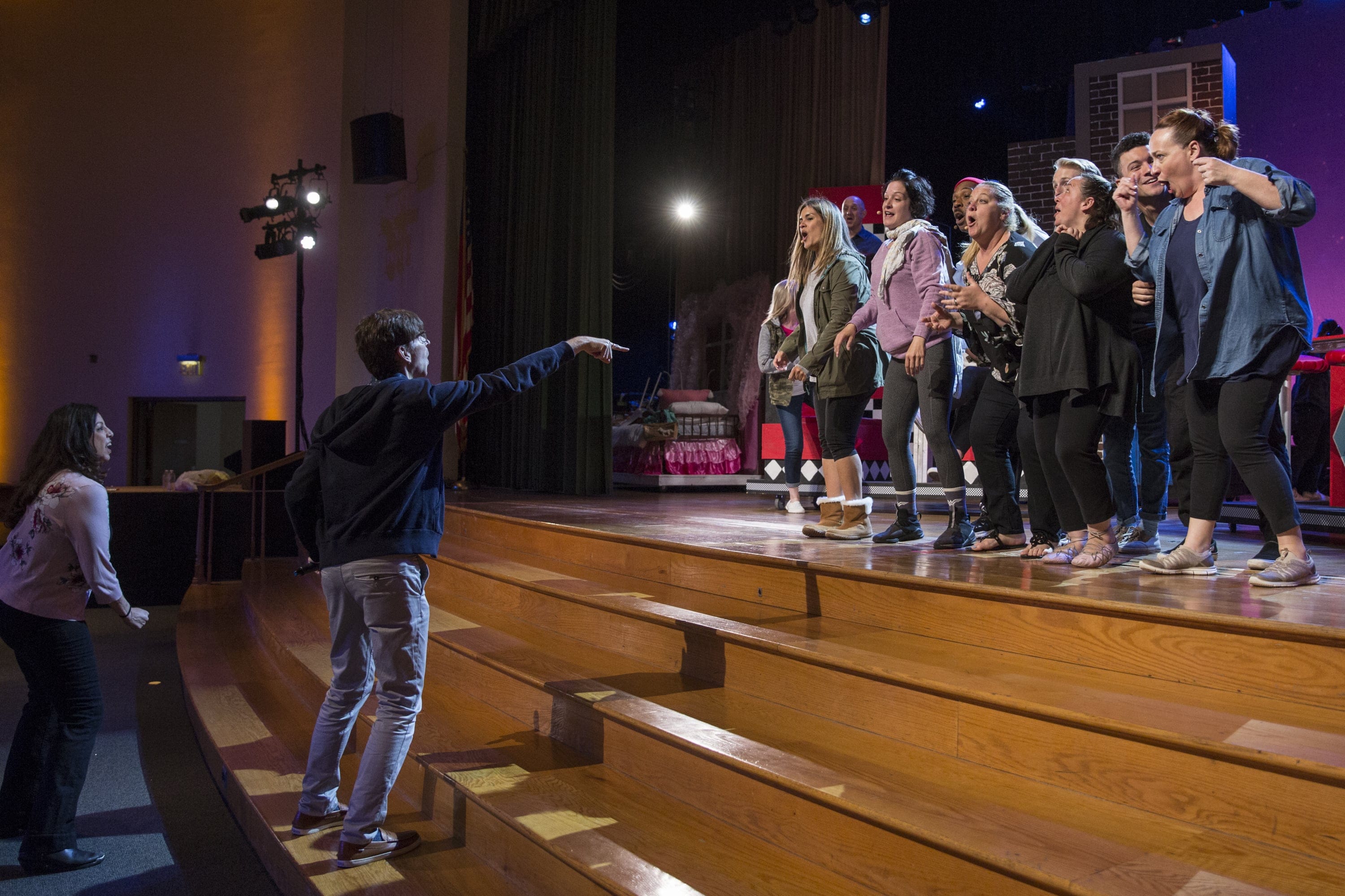 The cast of Encore! rehearses "Grease" (Disney+/Eric Liebowitz)