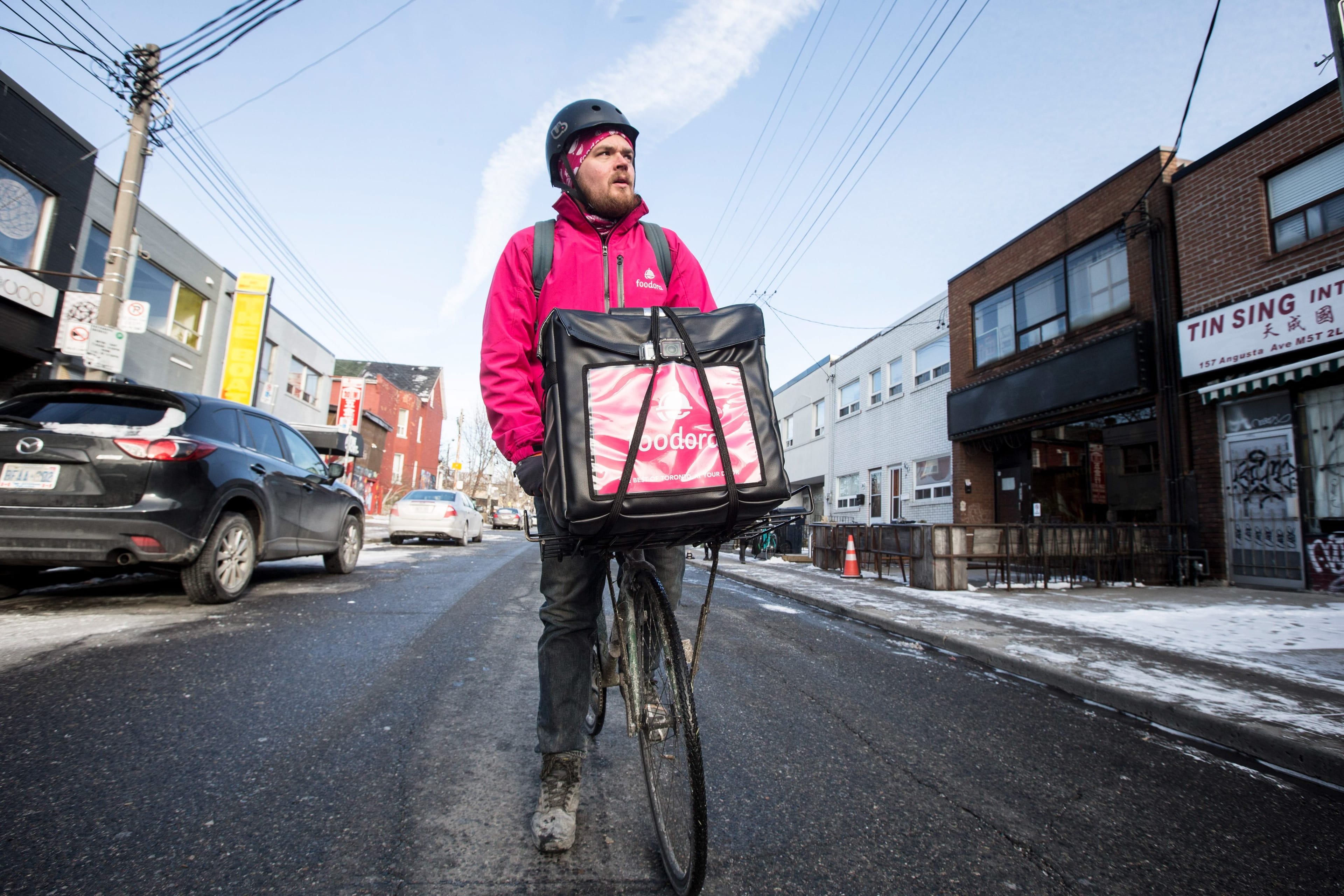 Foodora couriers receive no benefits; one bad fall off a bike could mean weeks of lost wages (Bernard Weil/Toronto Star/Getty Images)