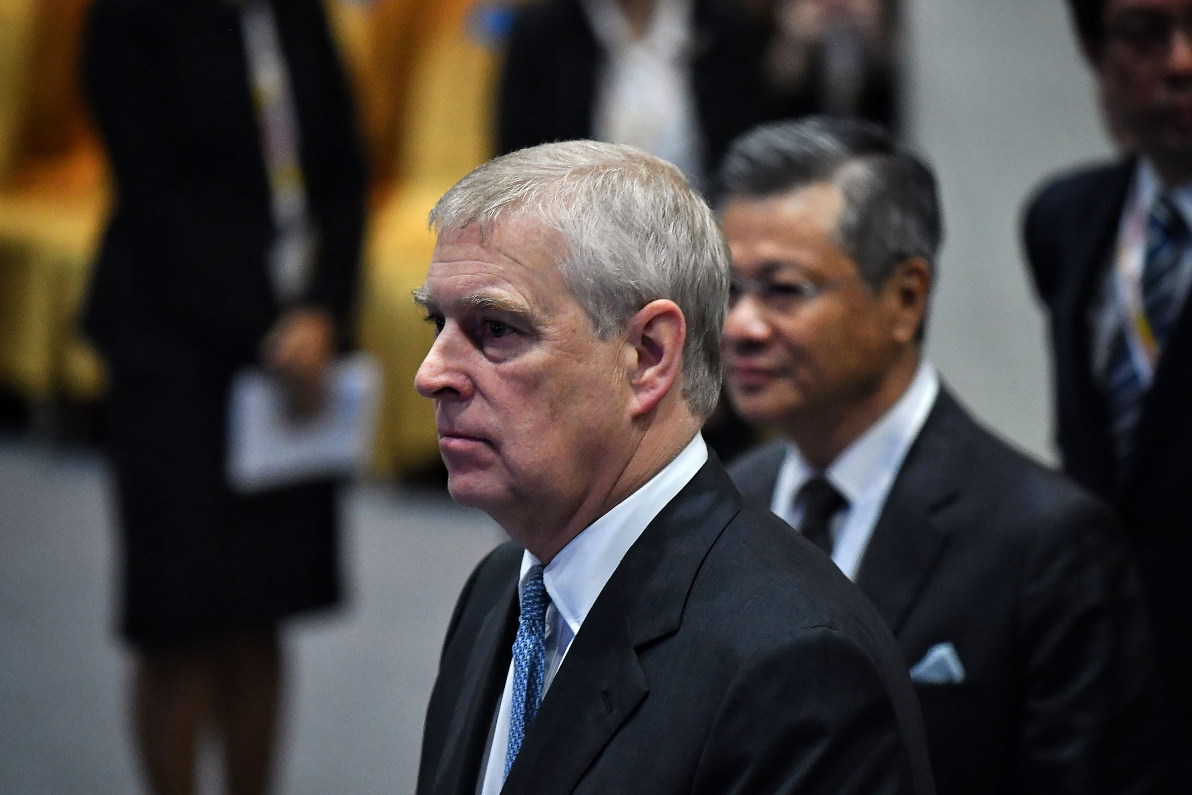Britain's Prince Andrew, Duke of York (L) arrives for the ASEAN Business and Investment Summit in Bangkok on Nov. 3, 2019, on the sidelines of the 35th Association of Southeast Asian Nations (ASEAN) Summit. (Lillian Suwanrumpha/AFP/Getty Images)