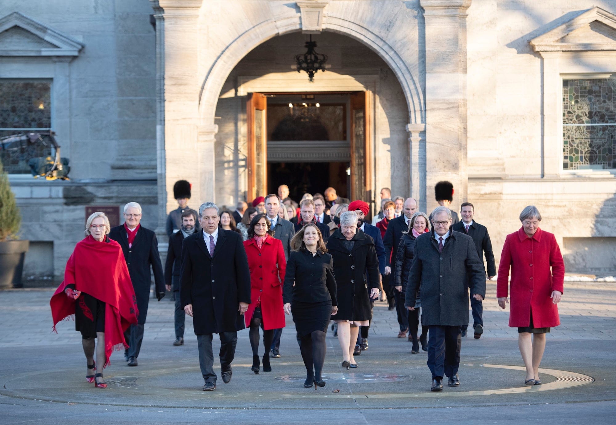 Members of the federal cabinet walk through the forecourt at Rideau Hall after a swearing in ceremony in Ottawa, on Wednesday, Nov. 20, 2019. (Justin Tang/CP)