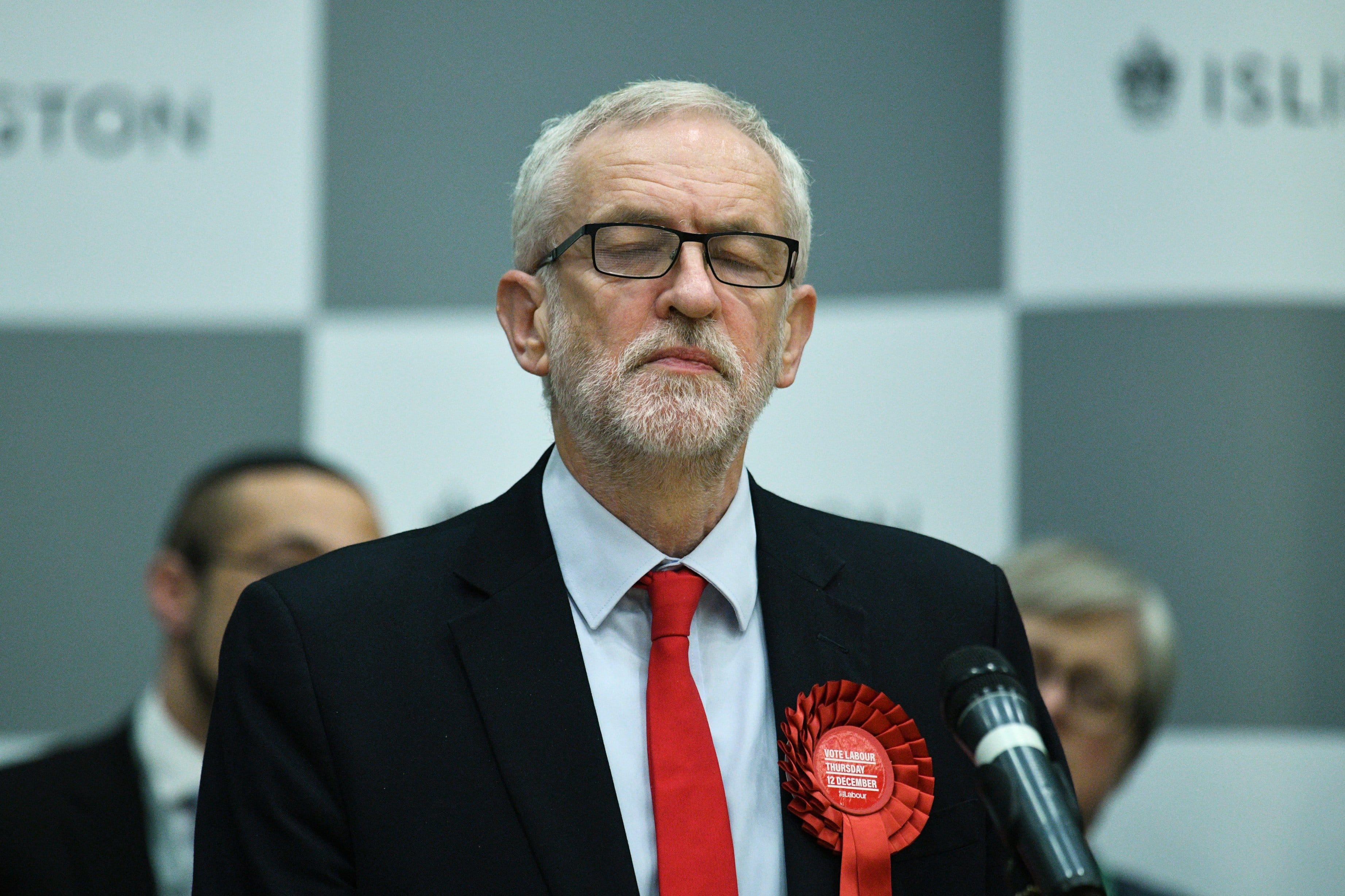 Corbyn pauses while speaking in his Islington North constituency on election day in the U.K. (Leon Neal/Getty)