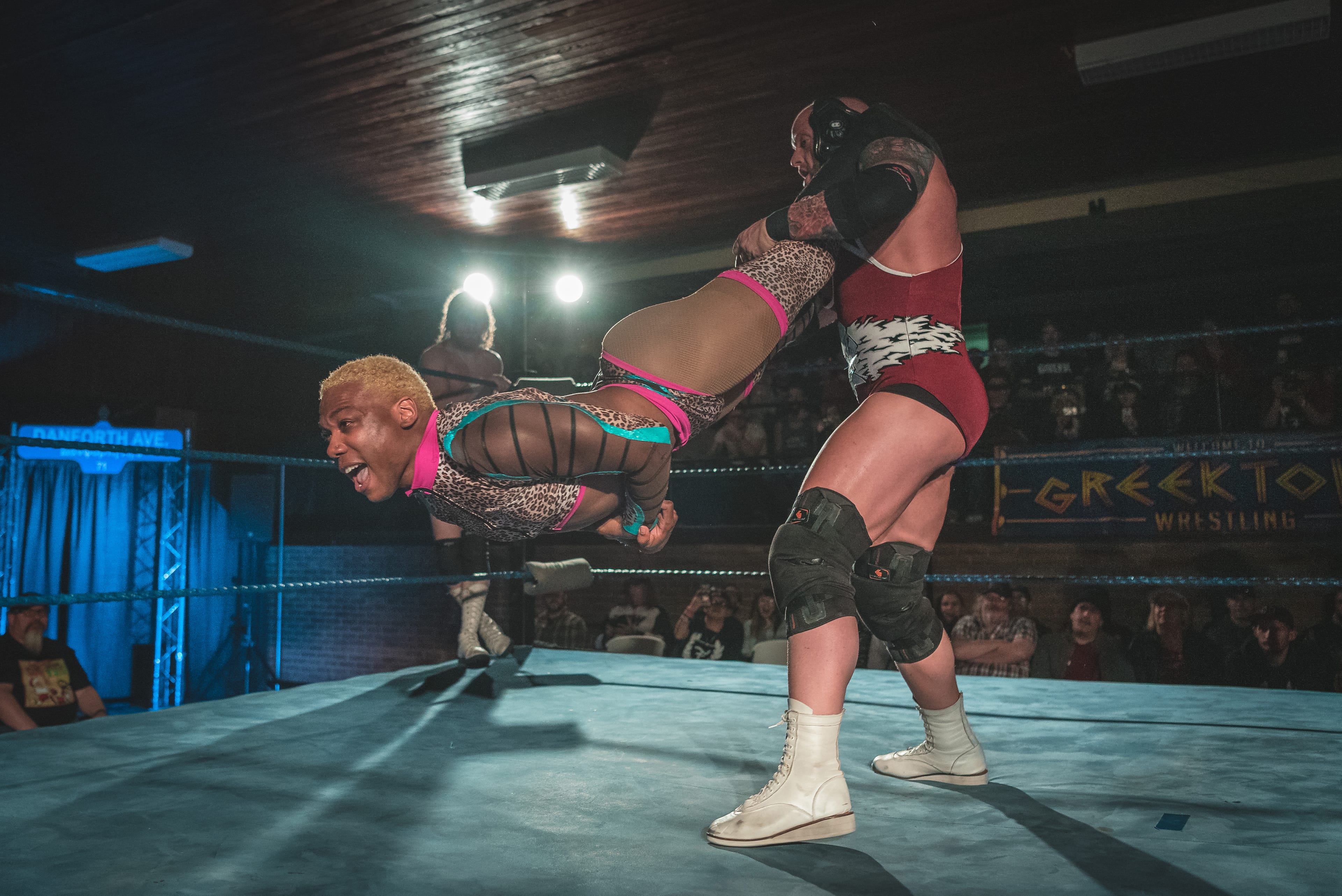 Sonny Kiss (left) fights Josh Alexander at Greektown Wrestling. Kiss has since signed with All Elite Wrestling. (Geoffrey Cole/Shooting the Indies)