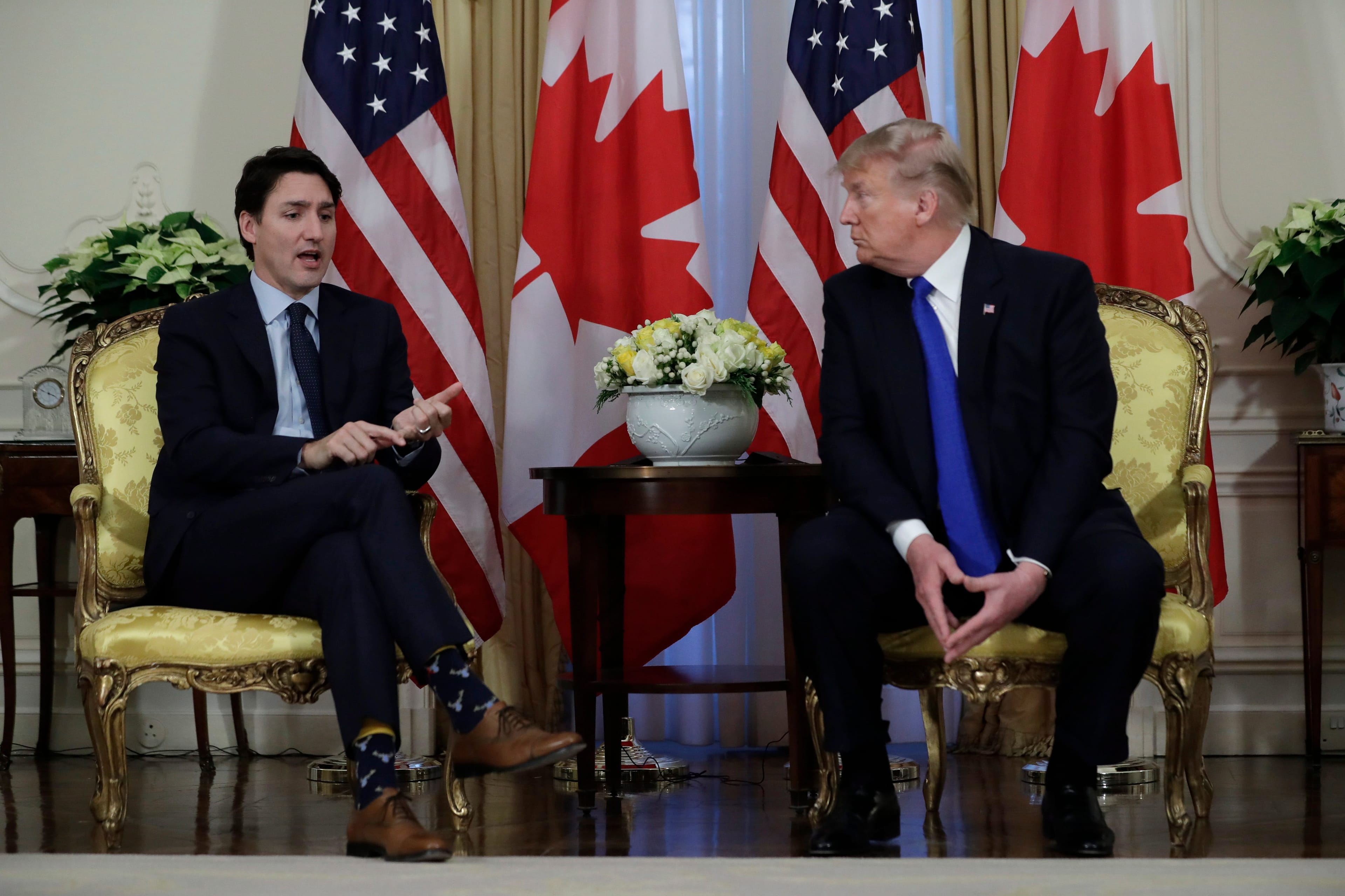 President Donald meets with Canadian Prime Minister Justin Trudeau at Winfield House, Tuesday, Dec. 3, 2019, in London. (Evan Vucci/AP)