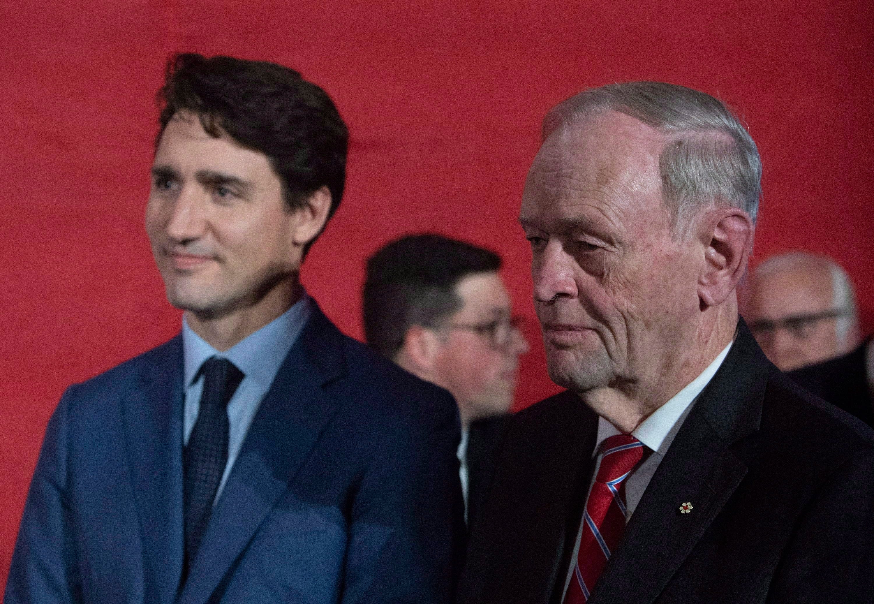 Trudeau stands with Chretien at a reception celebrating 25 years since Chretien was elected in his first term as prime minister,  Oct. 25, 2018 (CP/Fred Chartrand)