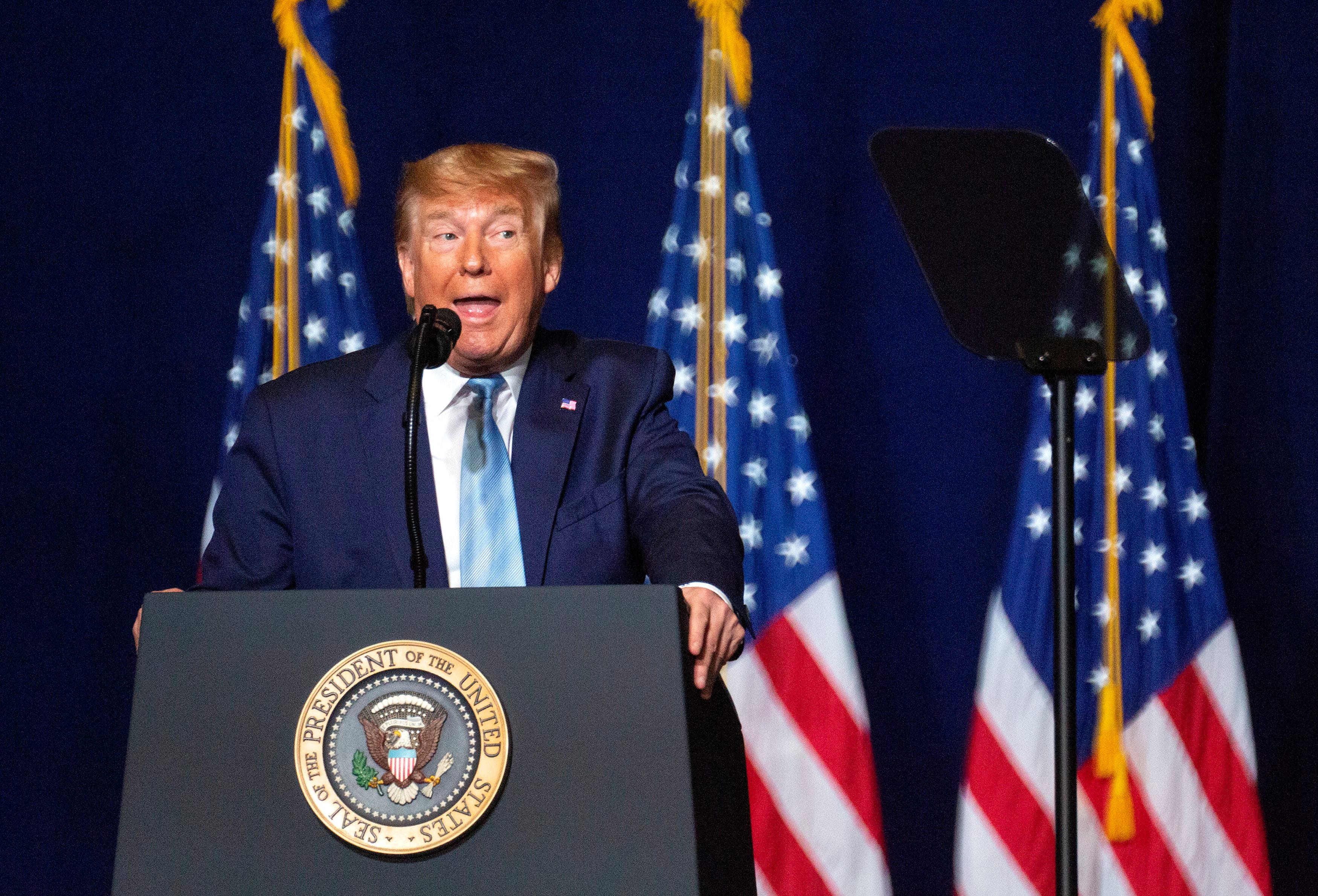 US President Donald J. Trump speaks during the Evangelicals for Trump Coalition Launch, at the King Jesus International Ministry in Miami, Florida, USA, 03 January 2020. (Cristobel Herrera/EPA/CP)