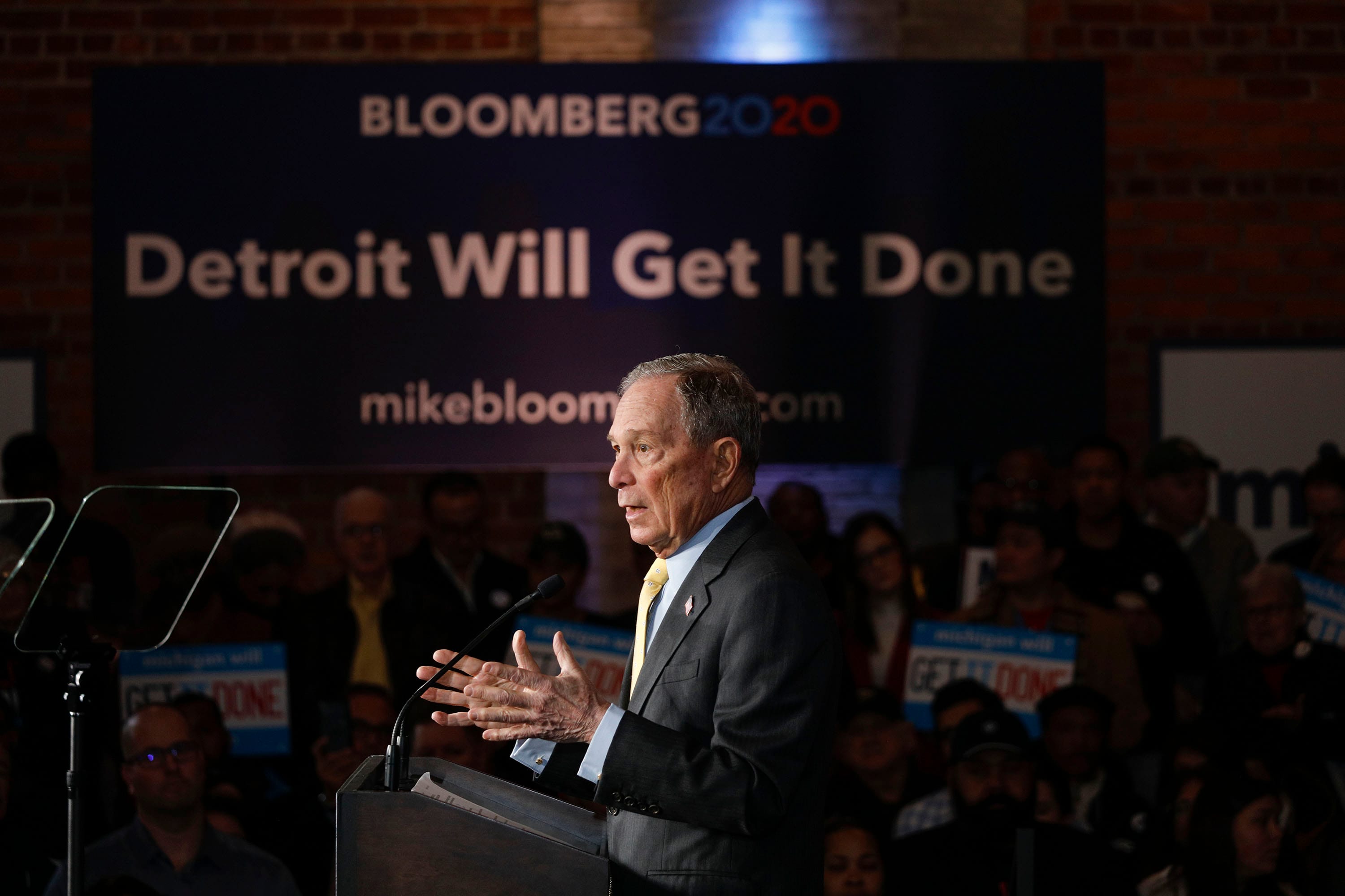 Democratic presidential candidate and former New York City Mayor Mike Bloomberg holds a campaign rally on Feb. 4, 2020 in Detroit. (Bill Pugliano/Getty Images)