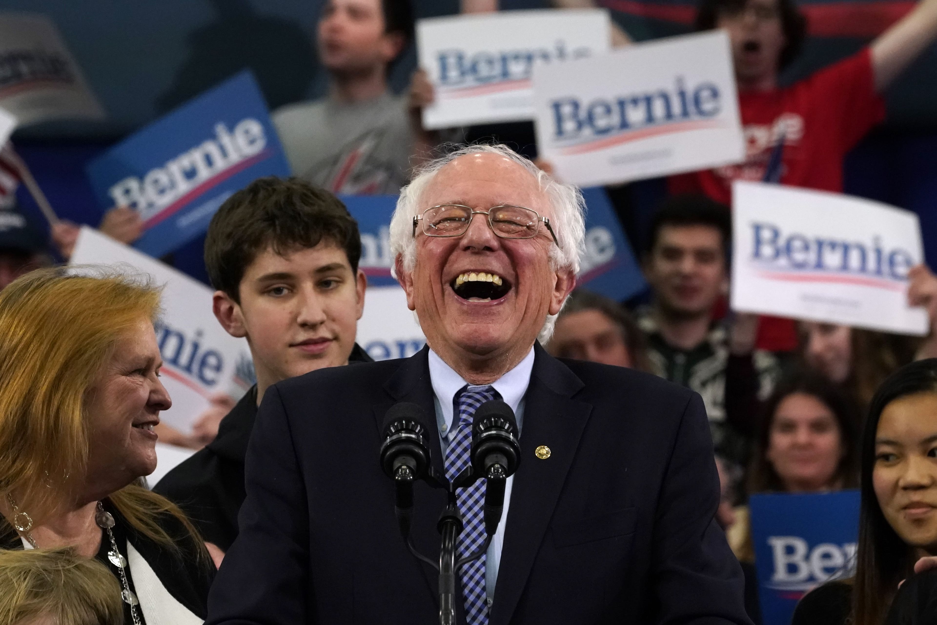 Democratic presidential hopeful Bernie Sanders speaks at a Primary Night event at the SNHU Field House in Manchester, New Hampshire on February 11, 2020. (Photo by Timothy A. Clary/AFP via Getty Images)