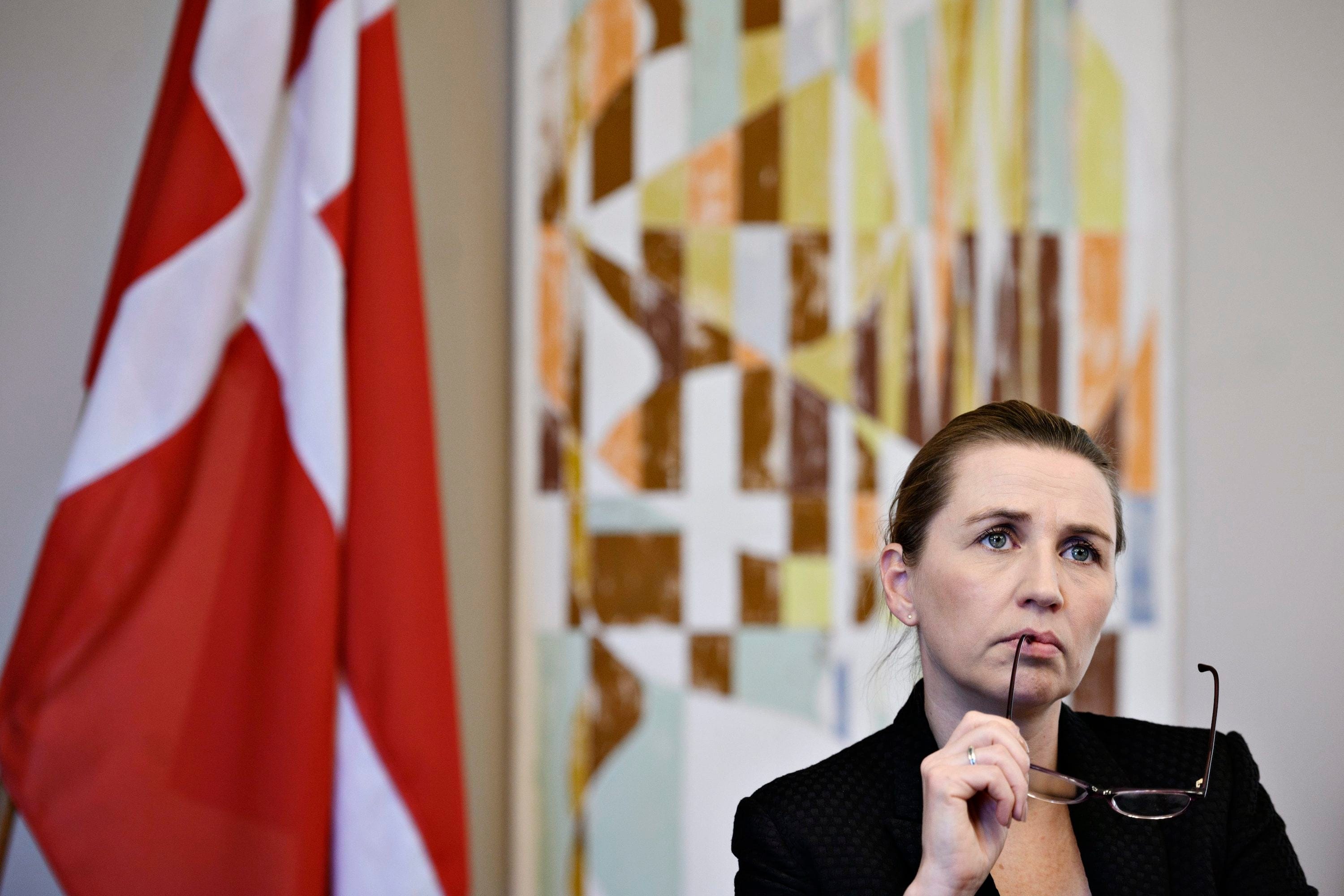 Danish Prime Minister Mette Frederiksen attends an EU summit via a video conference from her official residence Marienborg outside Copenhagen, Denmark, 26 March 2020.  (Philip Davali / EPA) 