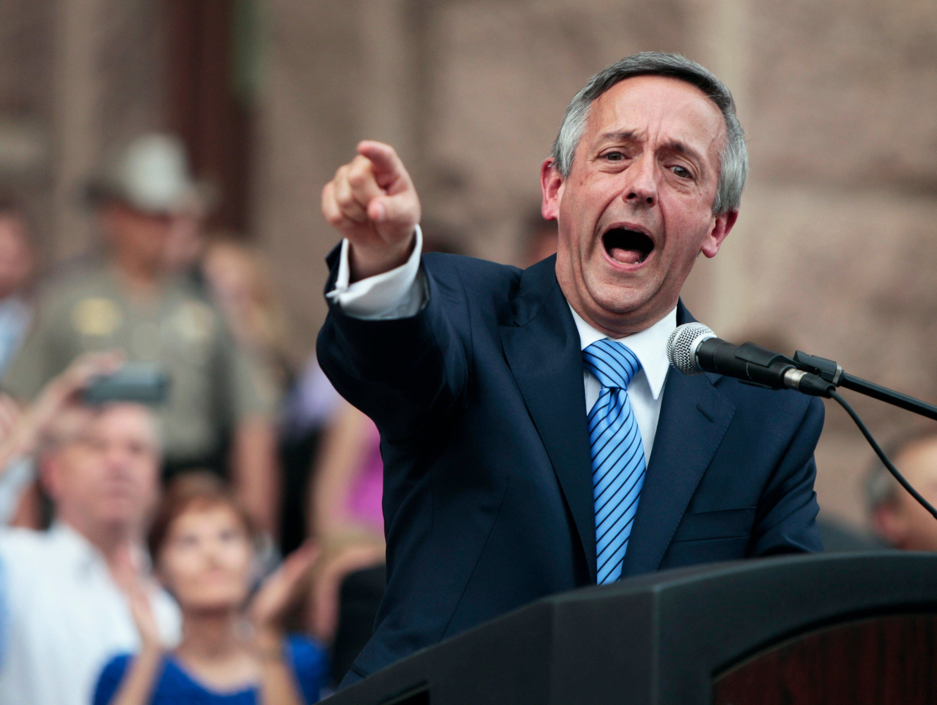 The Rev. Robert Jeffress, the controversial pastor of First Baptist Church in Dallas, speaks at an anti-abortion rally at the Texas state capitol on July 8, 2013 in Austin Texas (Erich Schlegel/Getty Images)