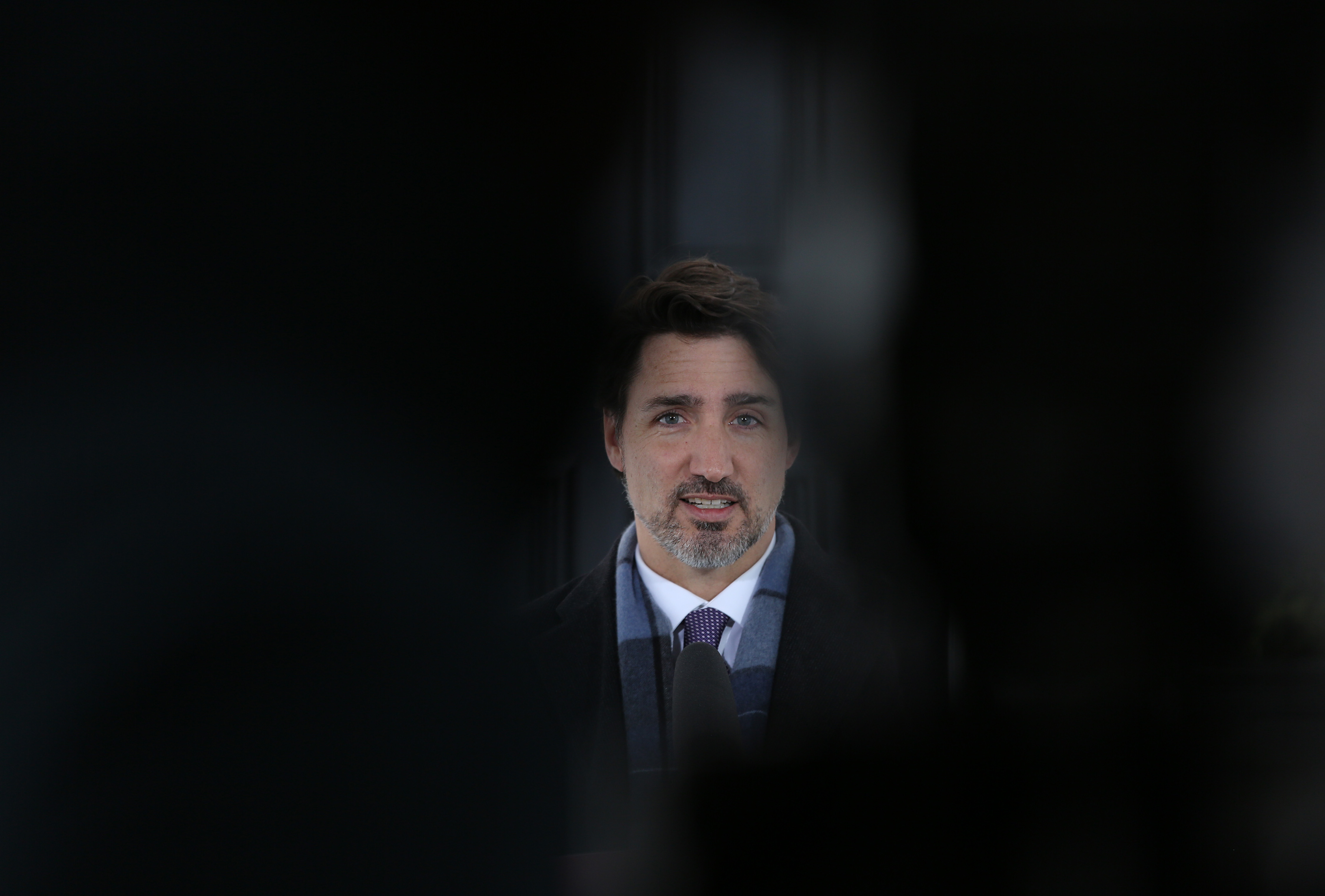 Canadian Prime Minister Justin Trudeau speaks during a news conference on COVID-19 situation in Canada from his residence March 24, 2020 in Ottawa, Canada. - Bombardier said March 24 it will halt its aircraft and trains assembly lines in Canada after Quebec and Ontario ordered all non-essential businesses shut to stem the coronavirus pandemic. (Photo by Dave Chan / AFP) (Photo by DAVE CHAN/AFP via Getty Images)