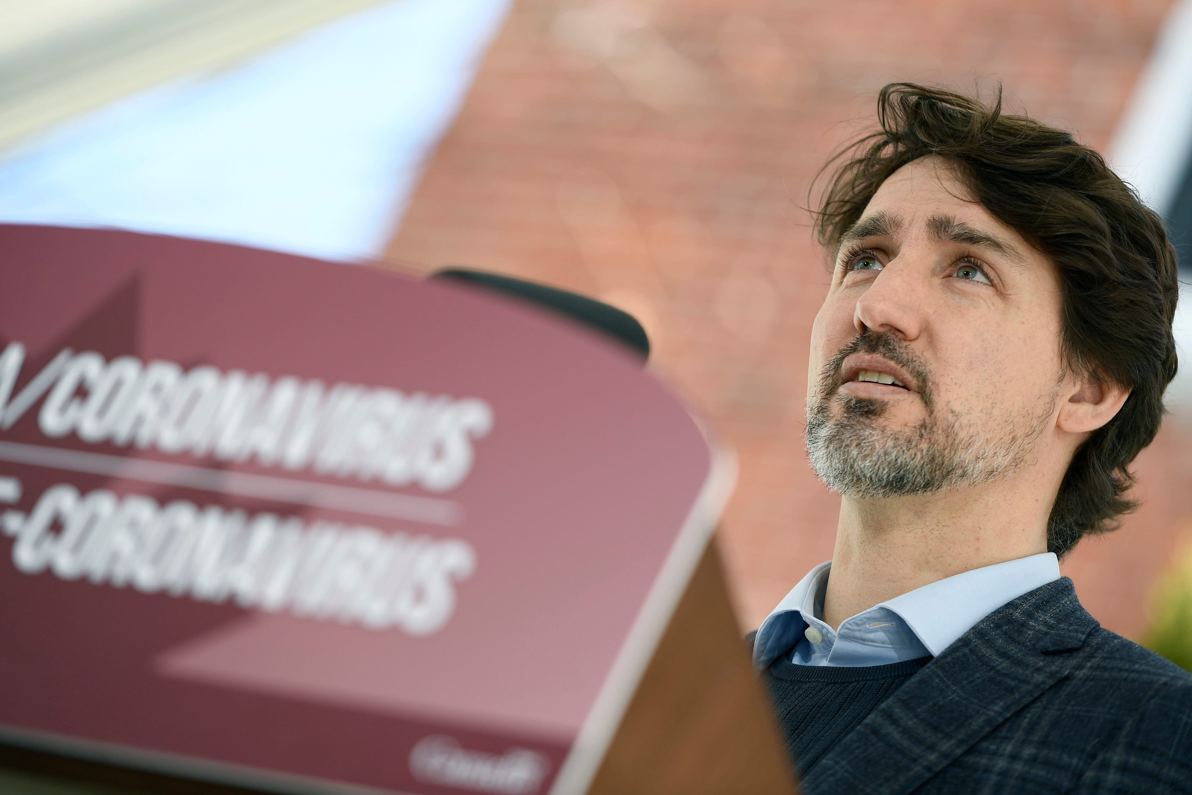 Prime Minister Justin Trudeau speaks during his daily news conference on the COVID-19 pandemic outside his residence at Rideau Cottage in Ottawa, on Saturday, April 25, 2020. THE CANADIAN PRESS/Justin Tang