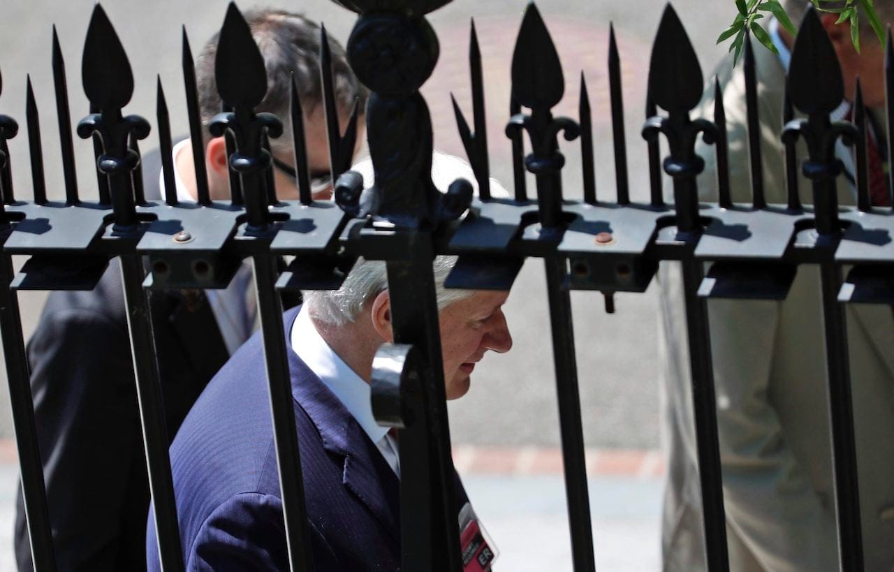 Former Canadian Prime Minister Stephen Harper departs the West Wing of the White House, Thursday, Aug. 30, 2018, in Washington. (Alex Brandon/AP)