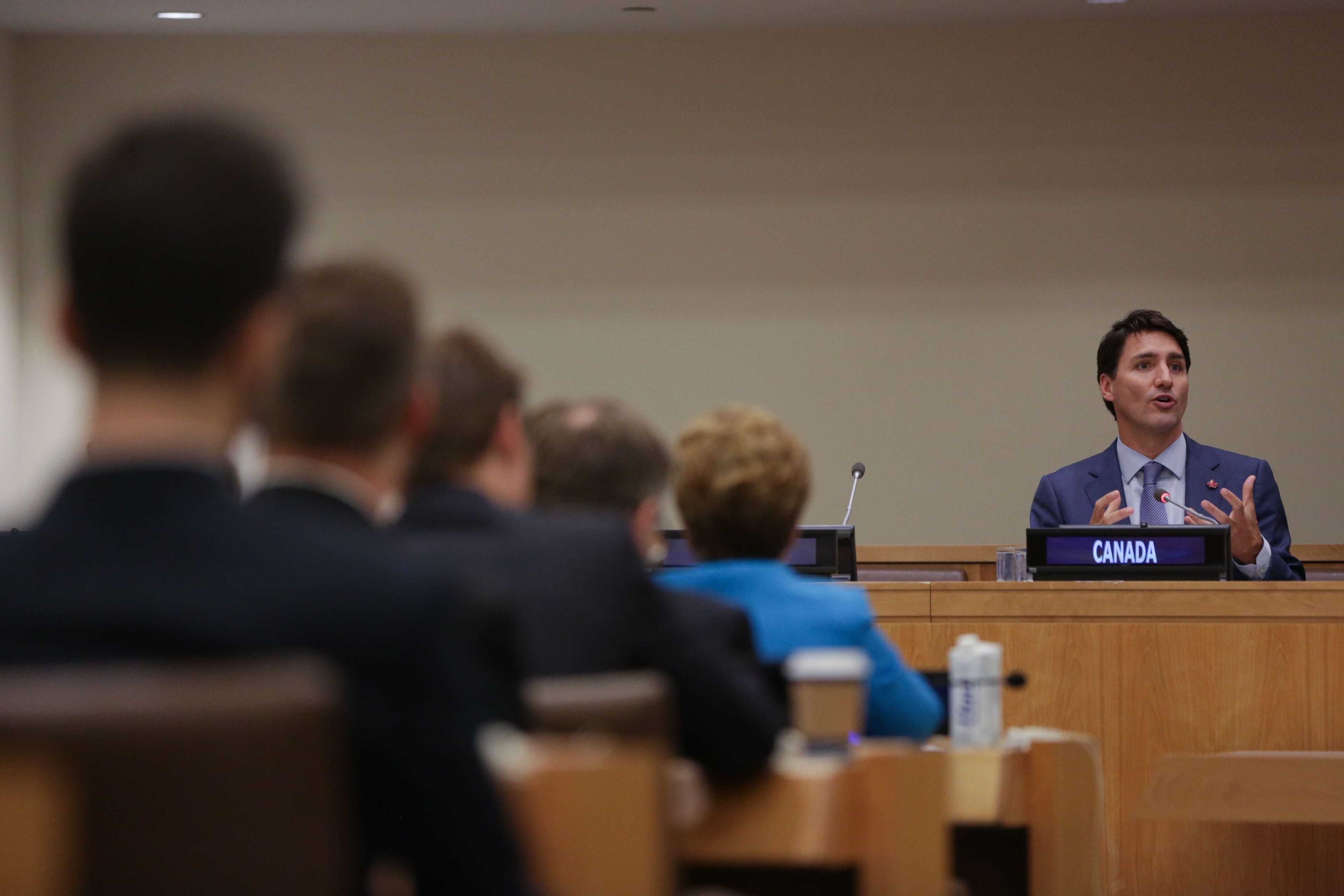 Justin Trudeau speaks during a Girl Education event at UN headquarters during the General Assembly of theUN in New York on Sept. 25, 2018 (AMR ALFIKY/AFP via Getty Images)
