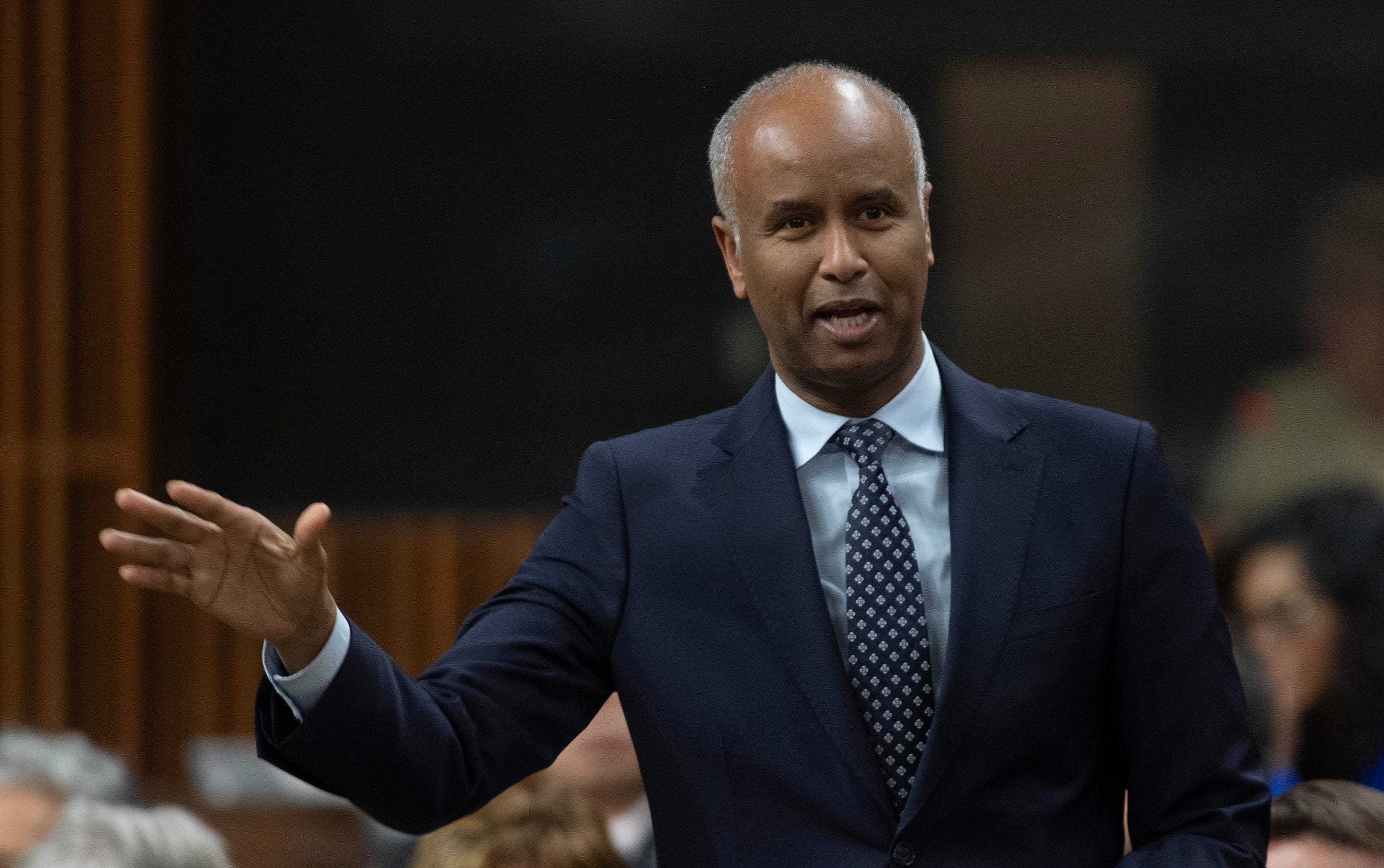 Families, Children and Social Development Minister Ahmed Hussen responds to a question during Question Period in the House of Commons in Ottawa, Thursday, Feb. 27, 2020. (Adrian Wyld/CP)