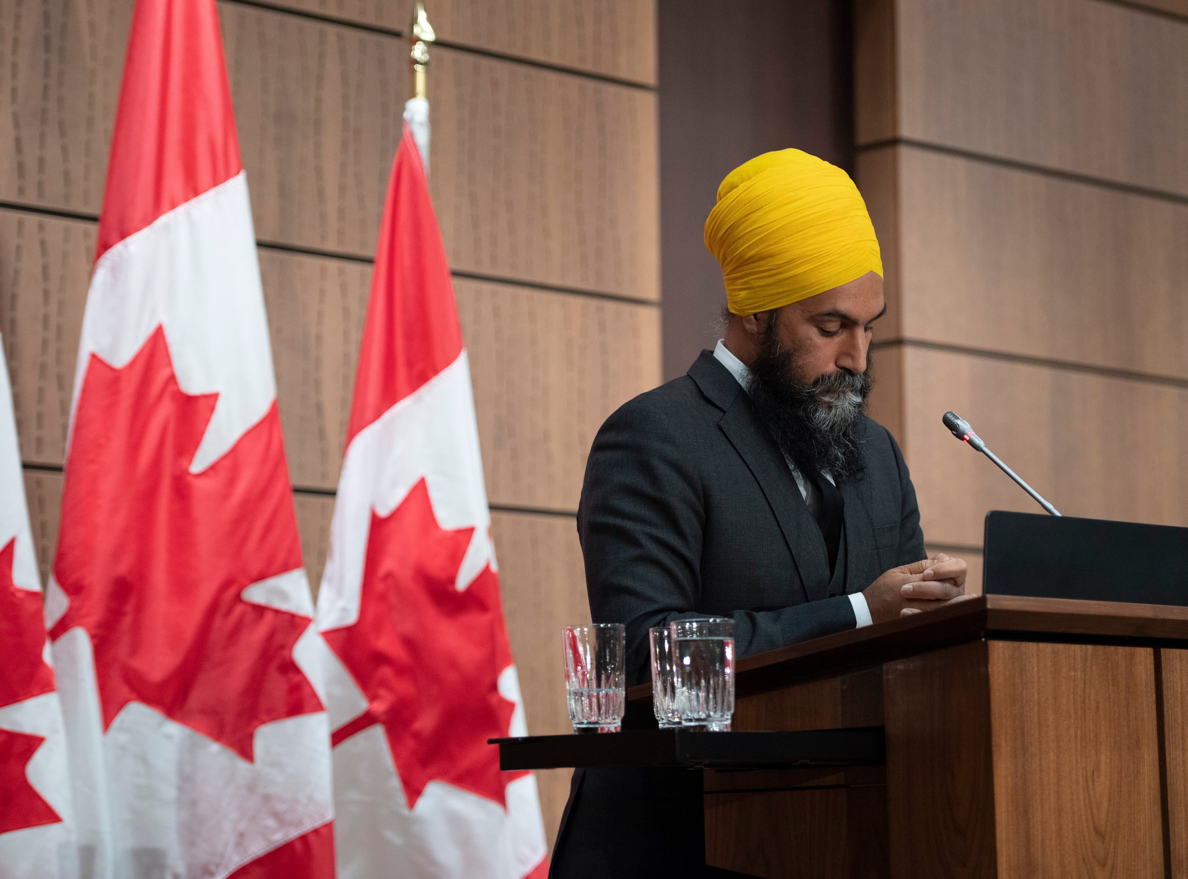 NDP Leader Jagmeet Singh participates in a news conference after he was ordered removed from the House of Commons for calling another MP racist, on Parliament Hill in Ottawa, on Wednesday, June 17, 2020. (Justin Tang/CP)