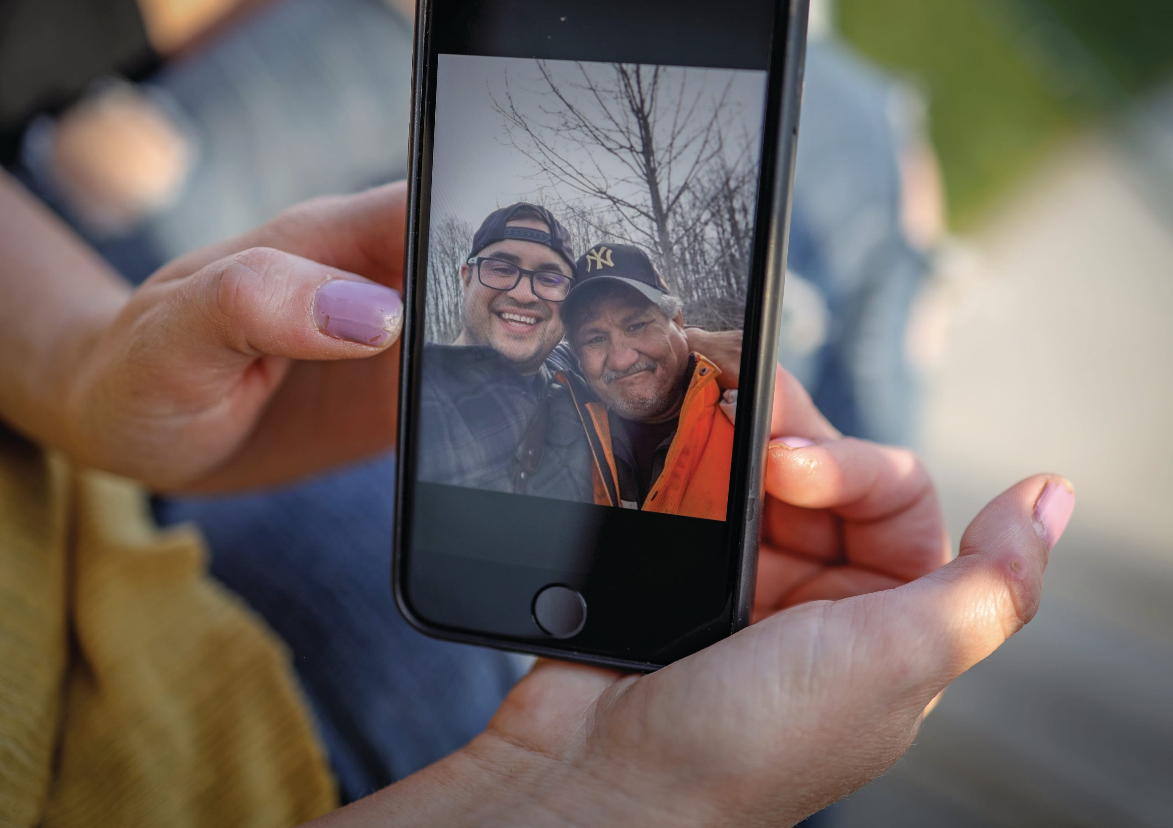 Sansom (left) and Cardinal in the selfie sent to Sansom’s wife hours before the pair were killed (Photograph by Leah Hennel)