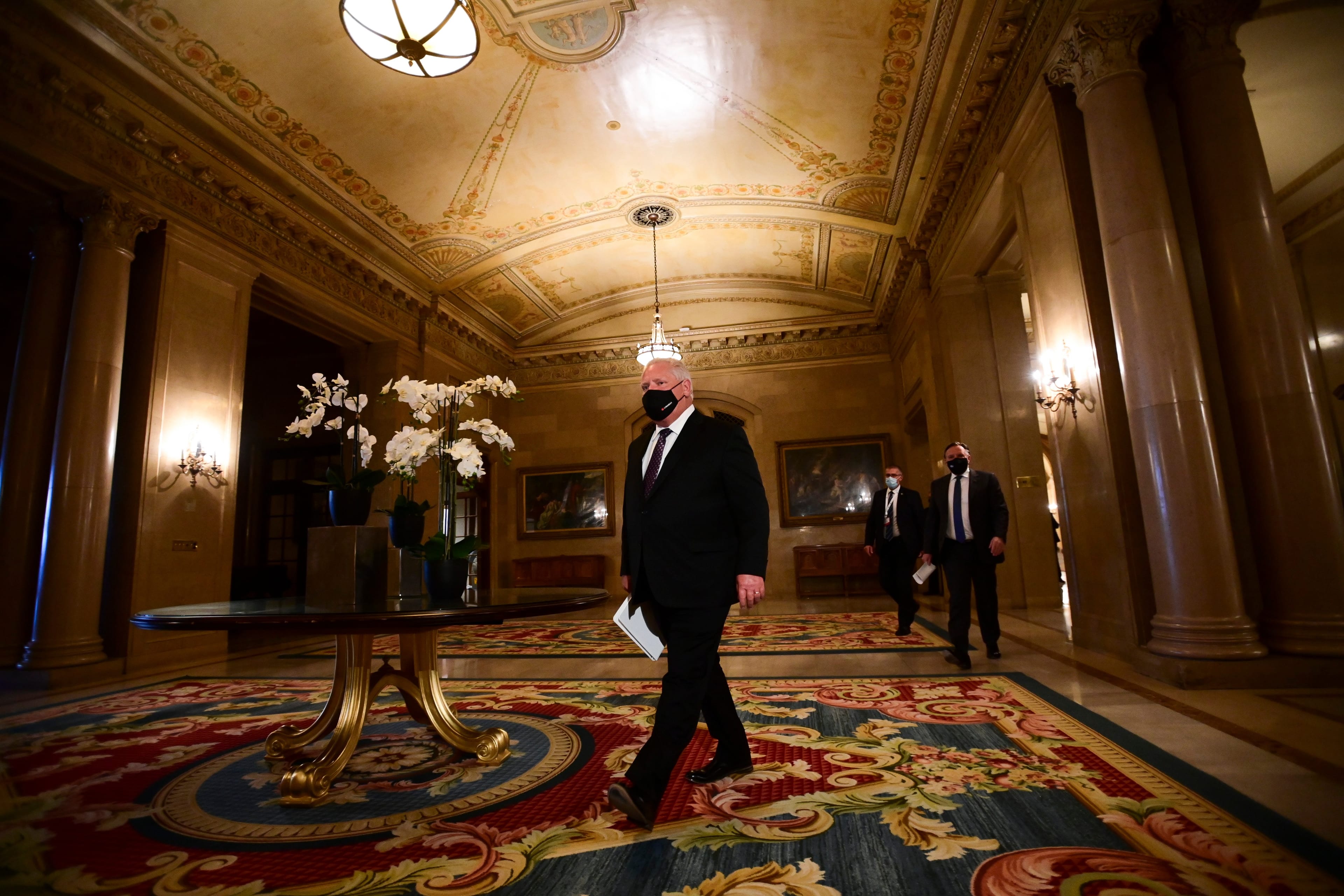 Ontario Premier Doug Ford and Quebec Premier Francois Legault arrive to hold a press conference in Ottawa on Friday, Sept. 18, 2020. THE CANADIAN PRESS/Sean Kilpatrick