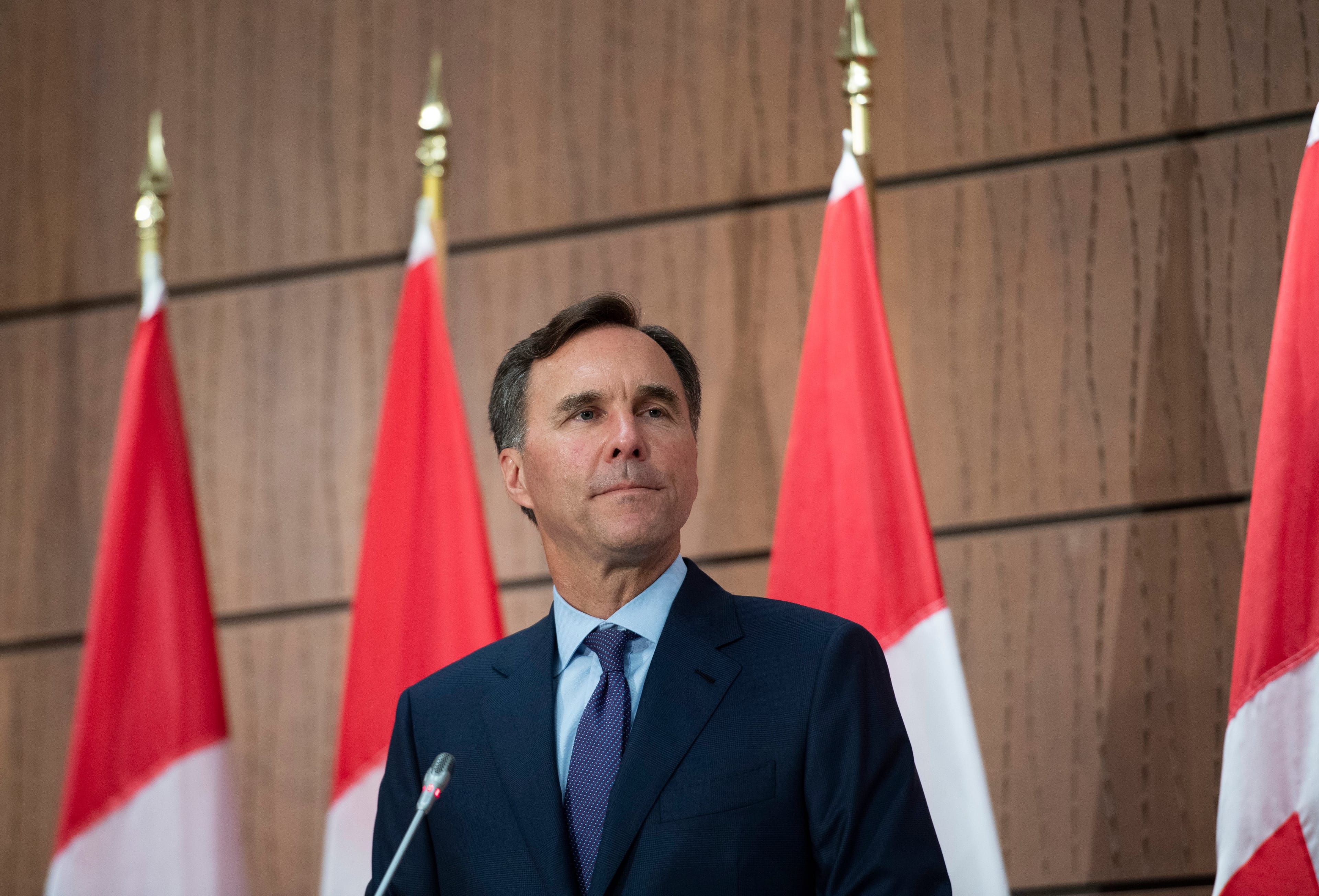 Minister of Finance Bill Morneau announces his resignation during a news conference on Parliament Hill in Ottawa, on Monday, Aug. 17, 2020. (Justin Tang/CP)