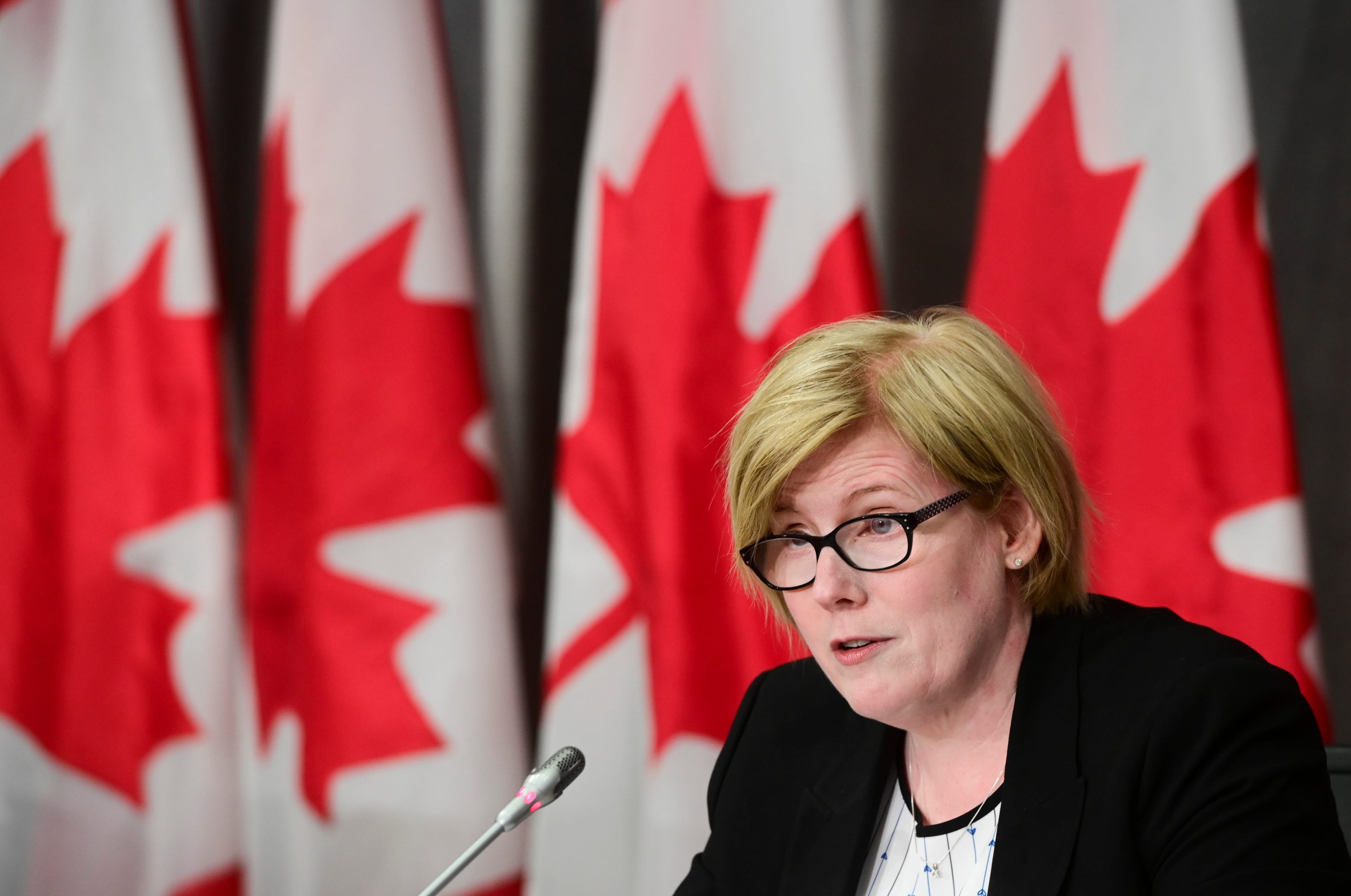 Employment Minister Carla Qualtrough holds a press conference on Parliament Hill in Ottawa on Thursday, Sept. 24, 2020. (Sean Kilpatrick/CP)