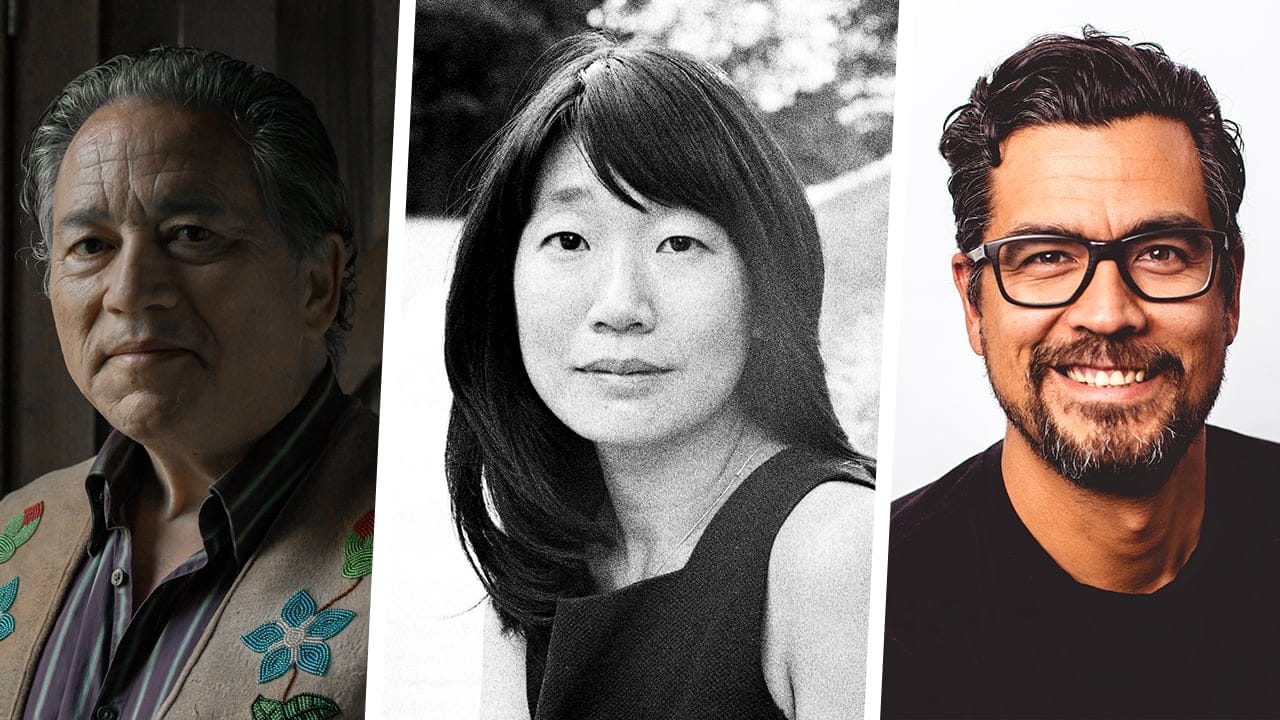 Photos of Darrel McLeod, Madeleine Thien, David Robertson side by side