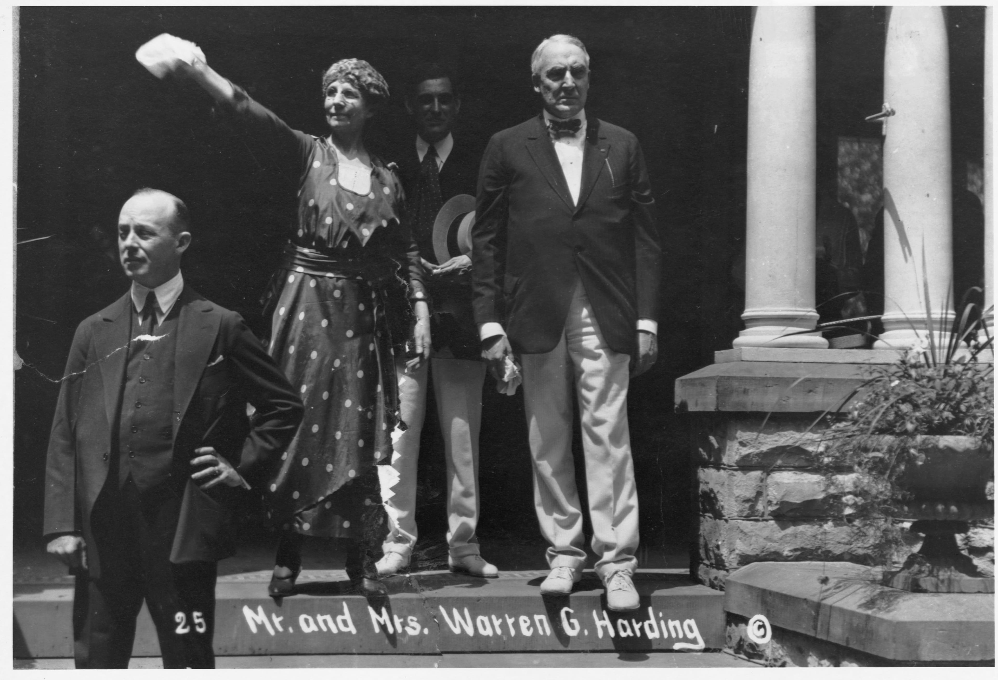 Harding and his wife Florence on the front porch of the Harding house in Marion, Ohio, from which Harding conducted his campaign for the presidency (Library of Congress/Corbis/VCG via Getty Images)